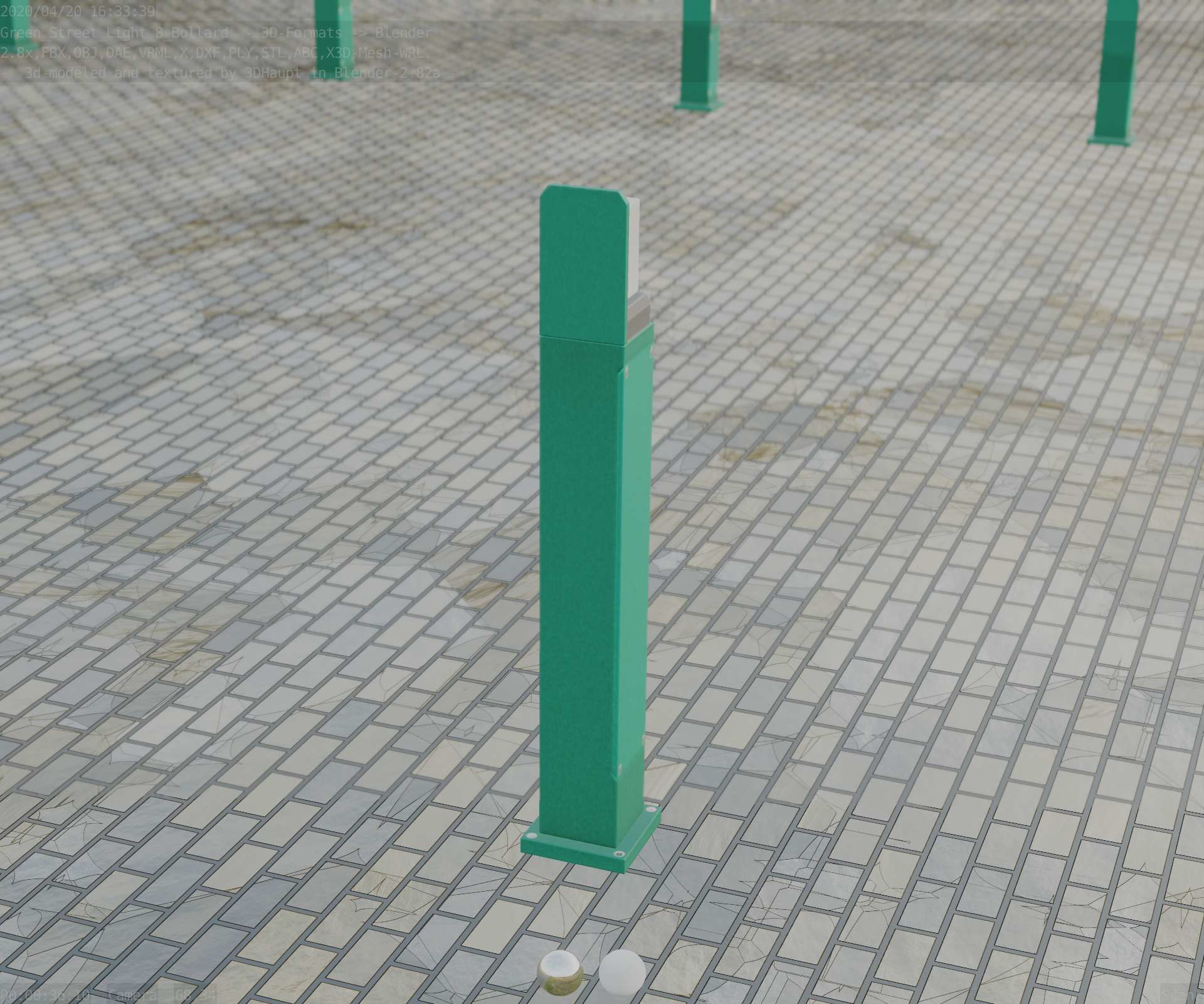 Street Light 8 Bollard 900 mm Moss Green Version 2 Low-poly 3D model_78