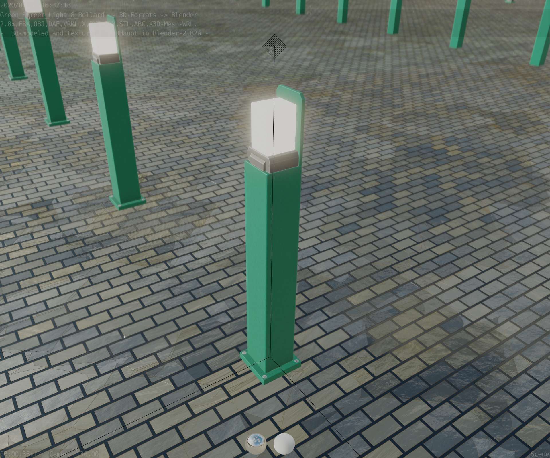 Street Light 8 Bollard 900 mm Moss Green Version 2 Low-poly 3D model_57