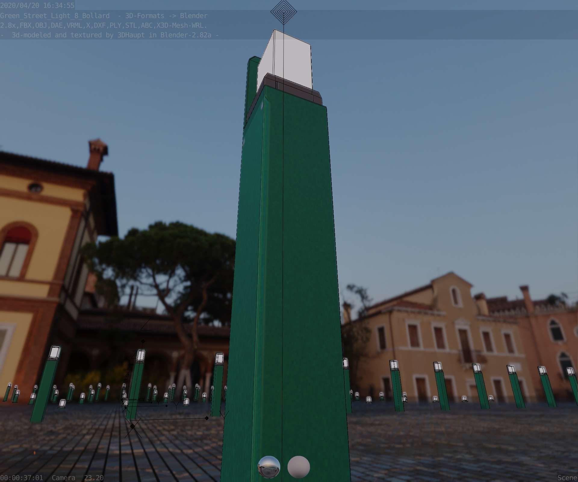 Street Light 8 Bollard 900 mm Moss Green Version 2 Low-poly 3D model_89