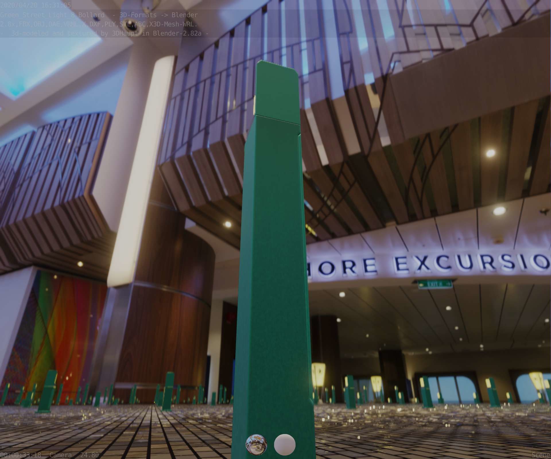 Street Light 8 Bollard 900 mm Moss Green Version 2 Low-poly 3D model_14