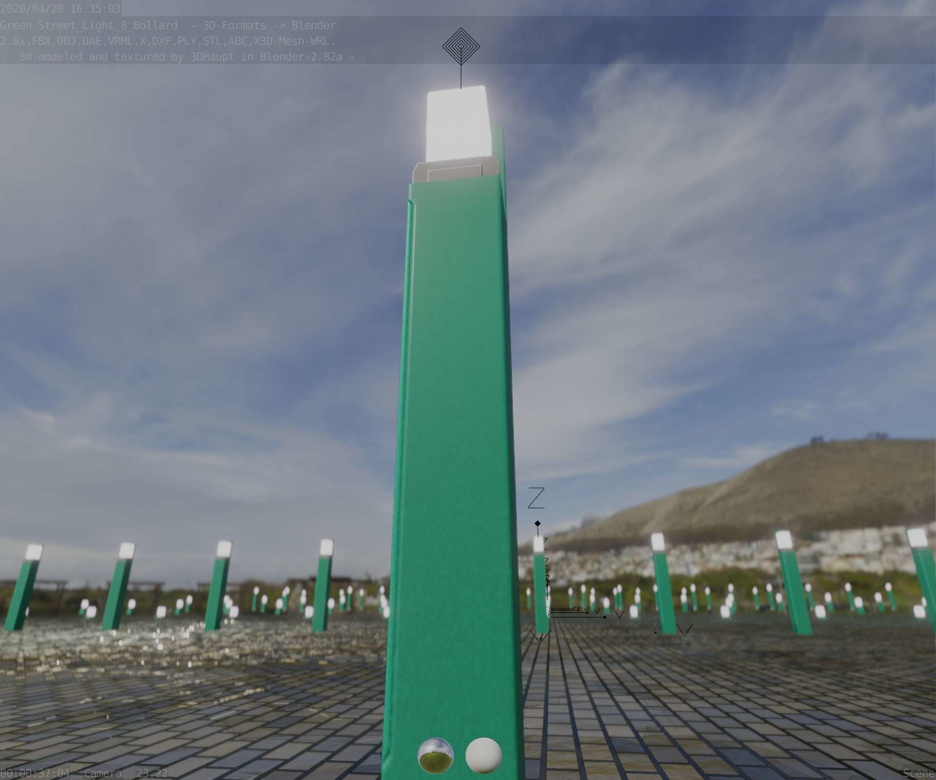 Street Light 8 Bollard 900 mm Moss Green Version 2 Low-poly 3D model_92