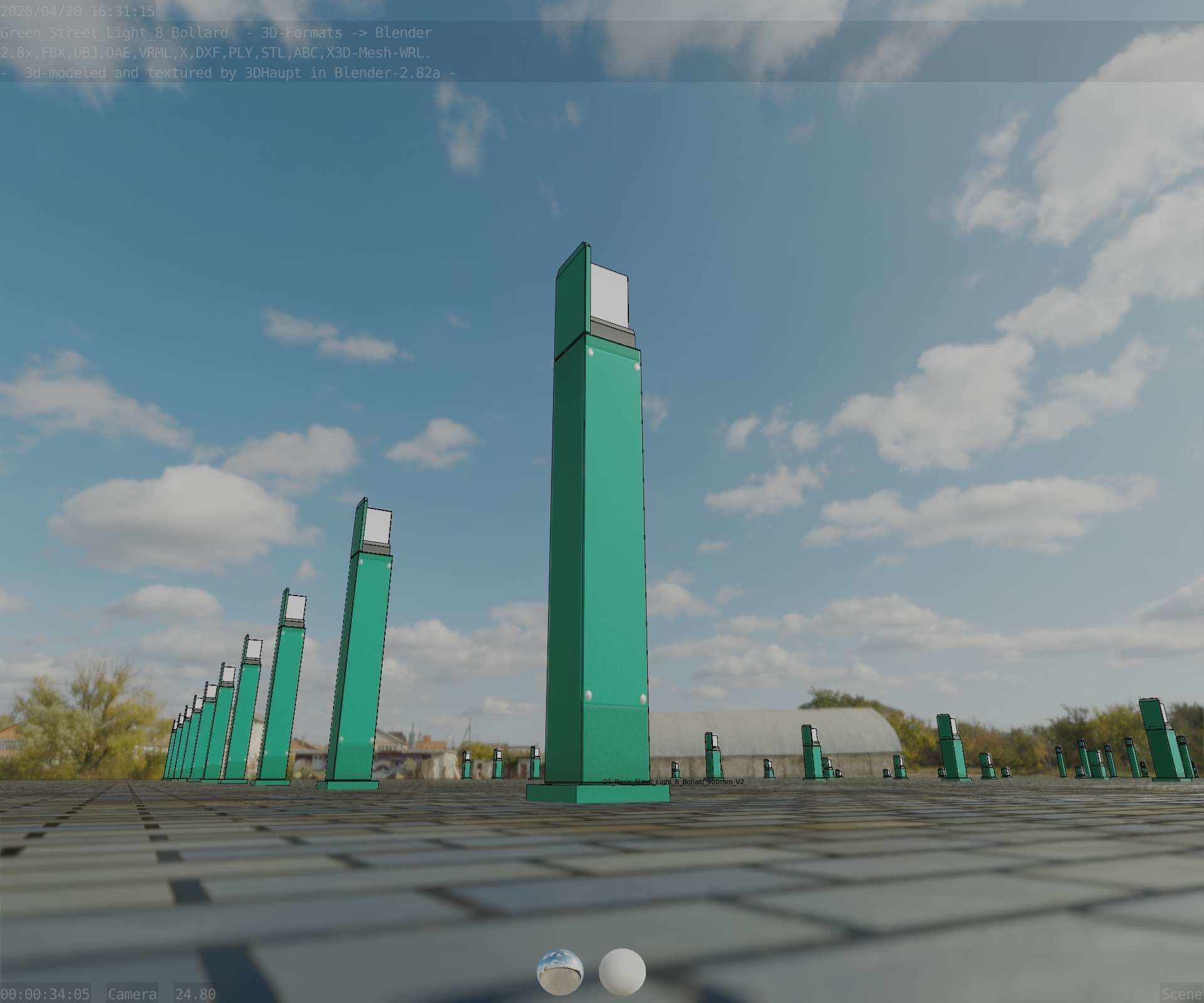 Street Light 8 Bollard 900 mm Moss Green Version 2 Low-poly 3D model_25