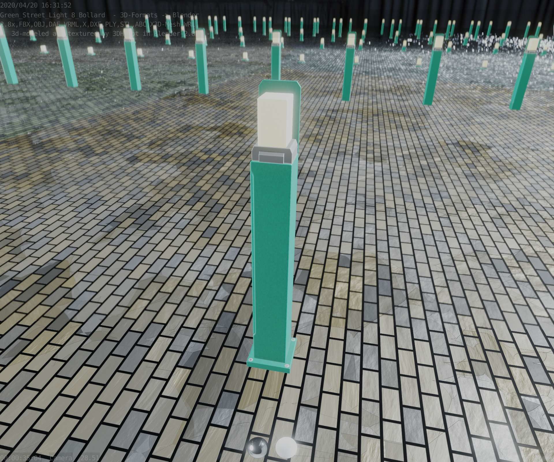Street Light 8 Bollard 900 mm Moss Green Version 2 Low-poly 3D model_48