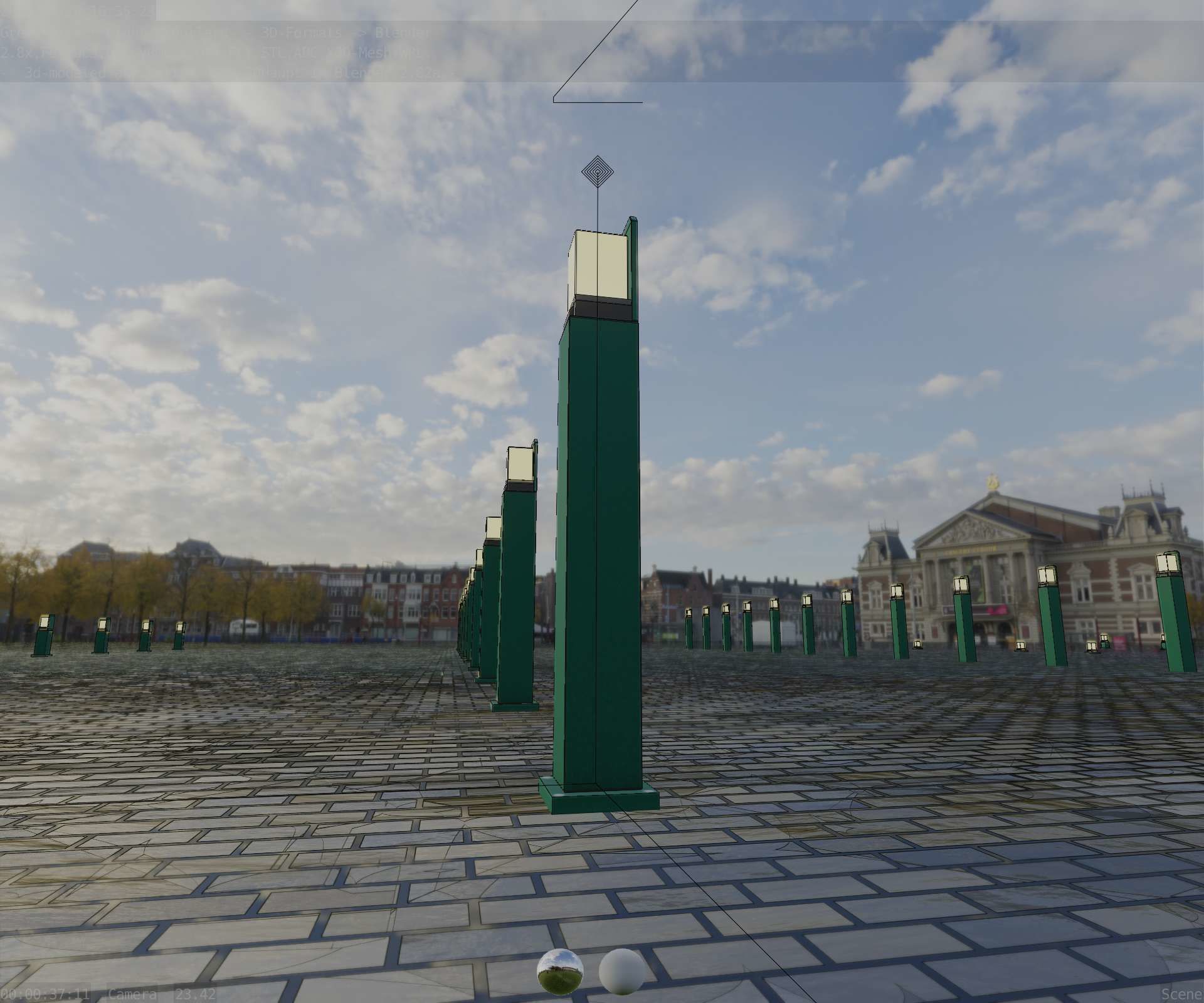 Street Light 8 Bollard 900 mm Moss Green Version 2 Low-poly 3D model_99