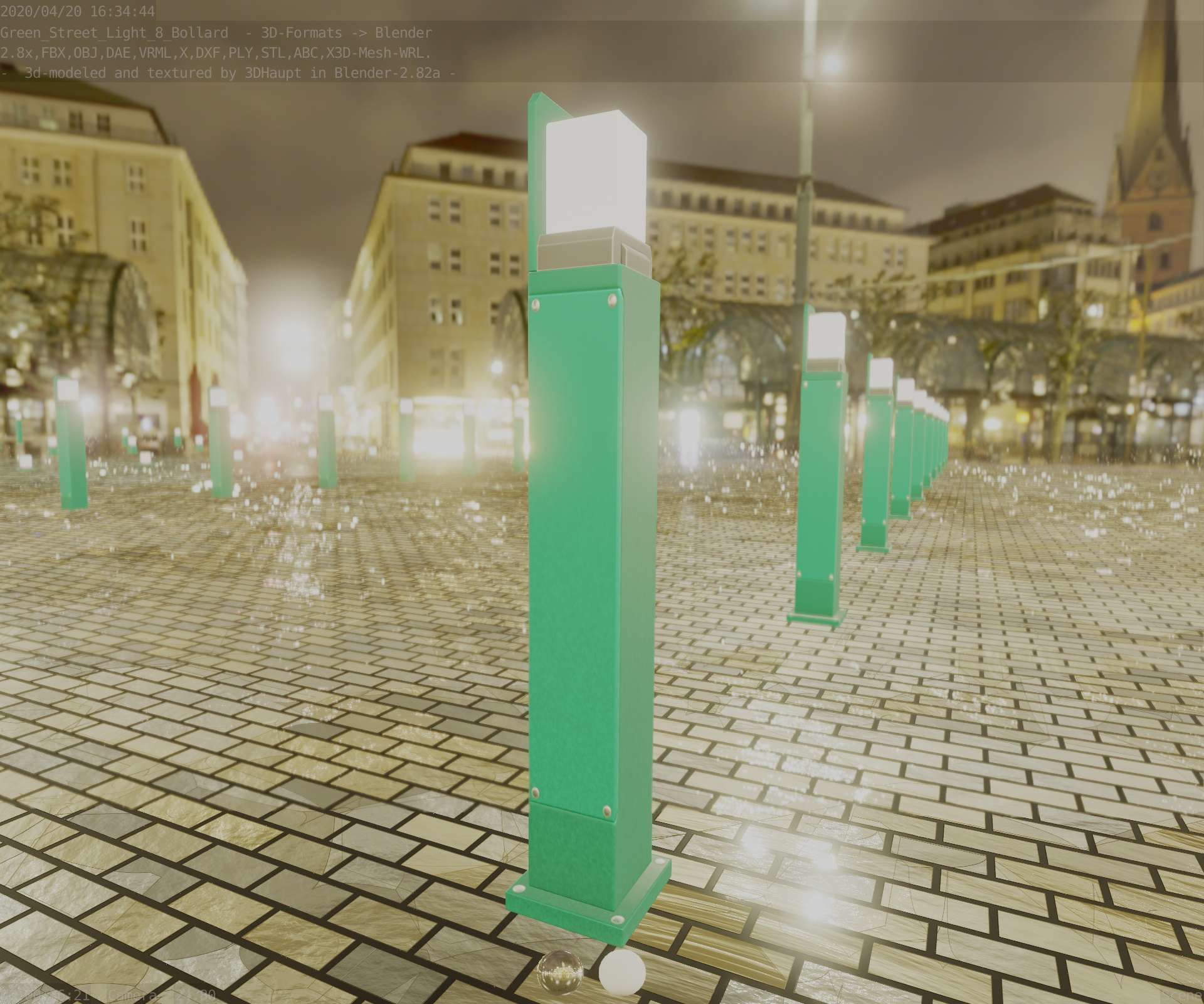 Street Light 8 Bollard 900 mm Moss Green Version 2 Low-poly 3D model_2