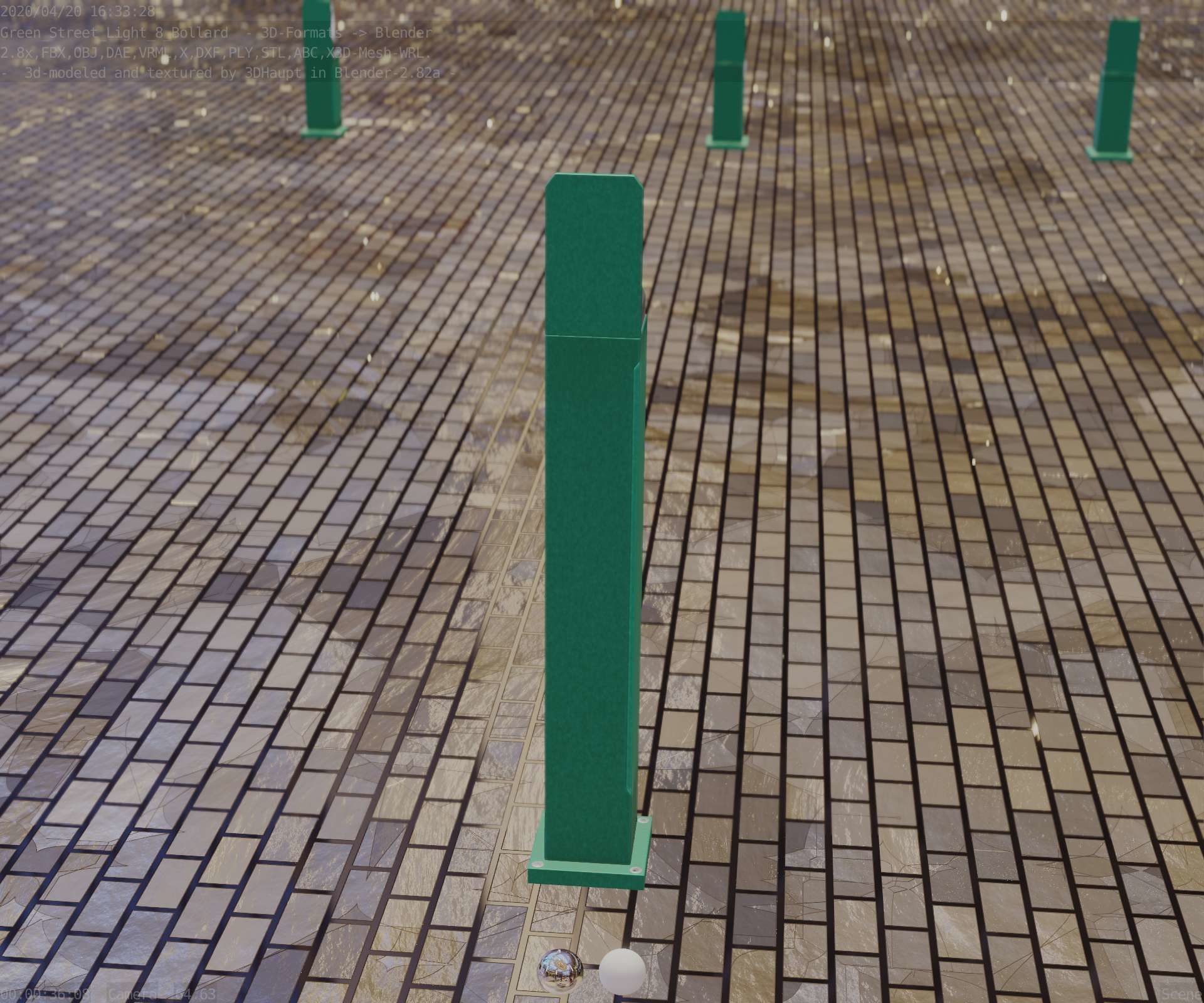 Street Light 8 Bollard 900 mm Moss Green Version 2 Low-poly 3D model_76