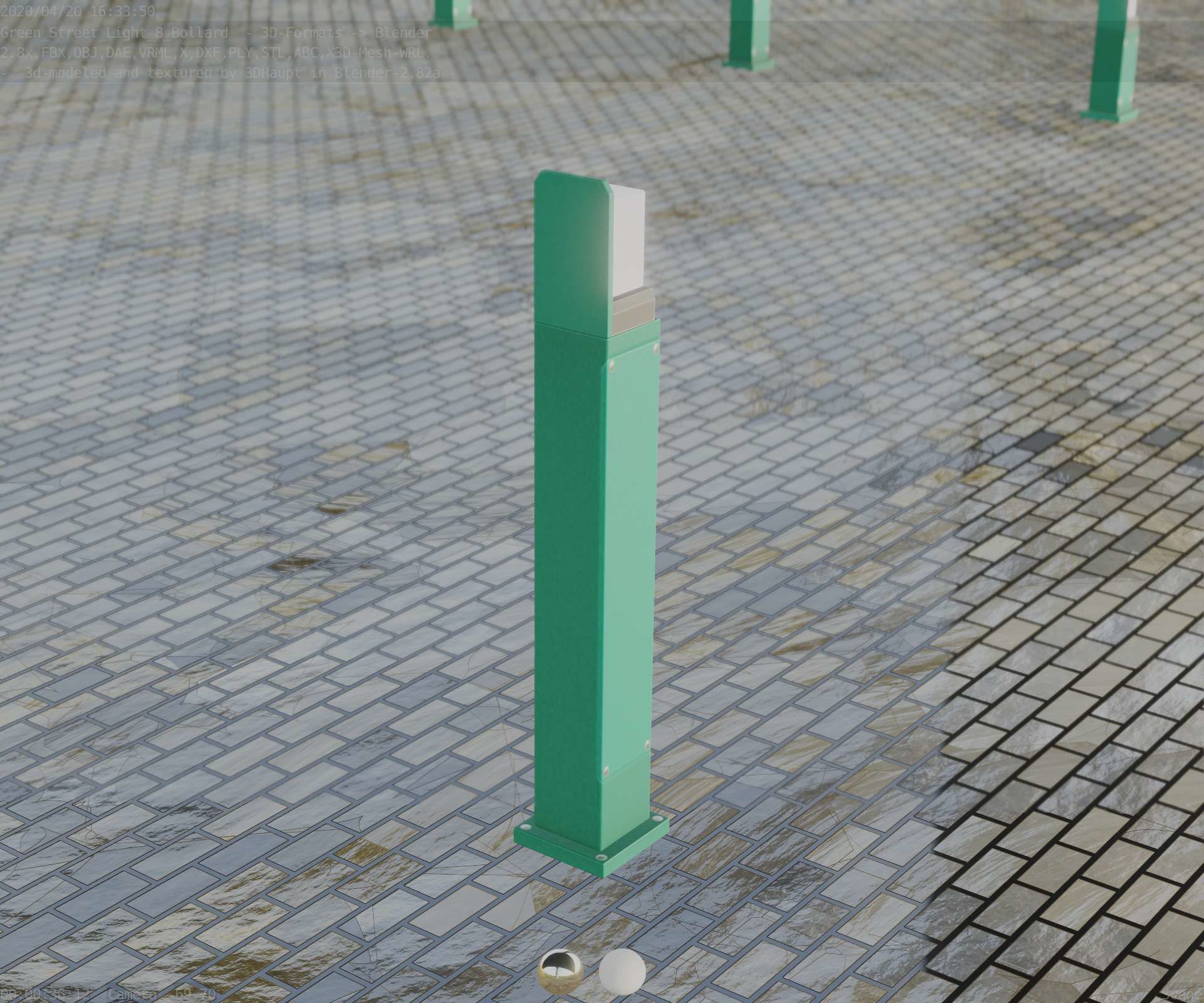 Street Light 8 Bollard 900 mm Moss Green Version 2 Low-poly 3D model_80