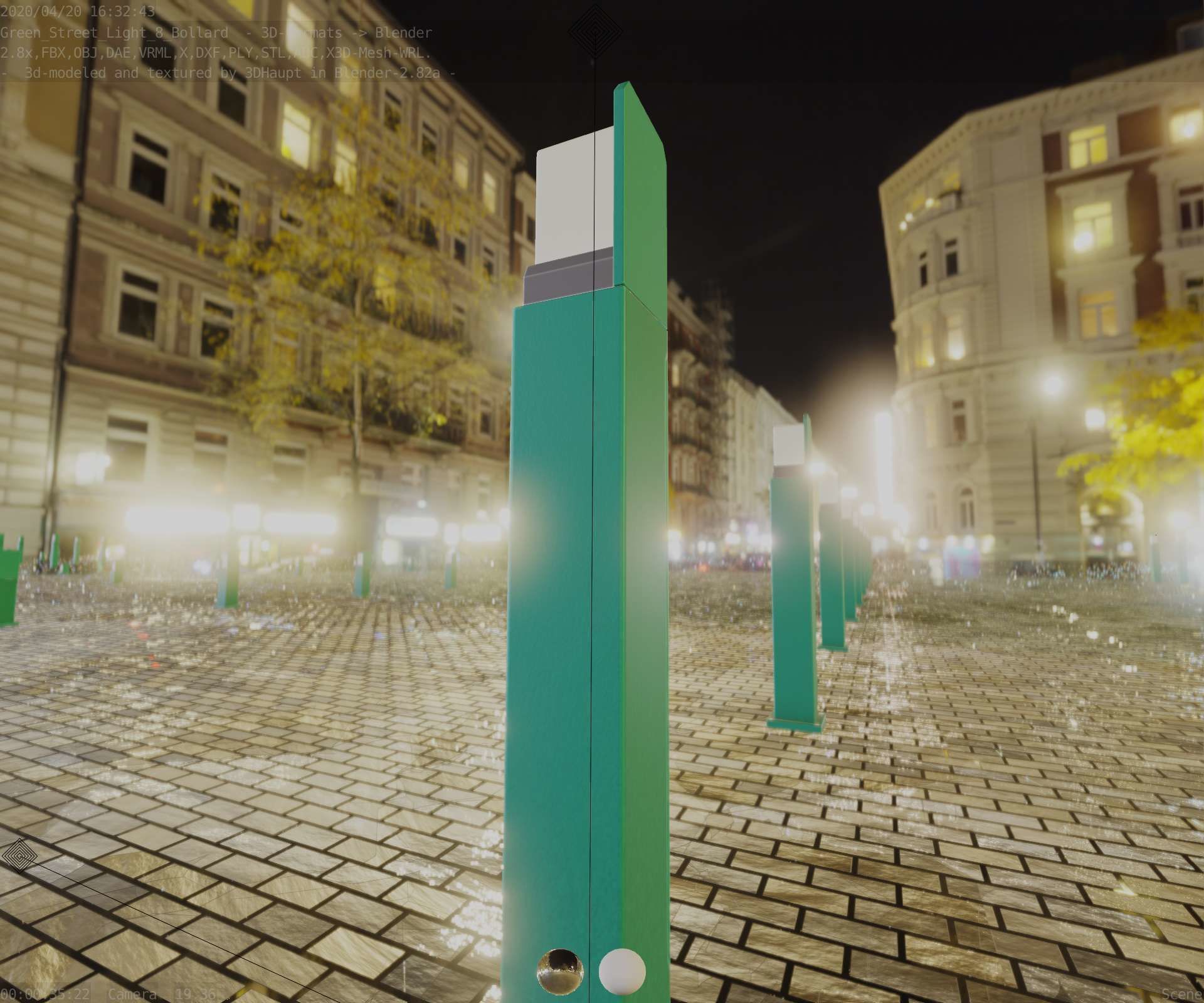 Street Light 8 Bollard 900 mm Moss Green Version 2 Low-poly 3D model_66