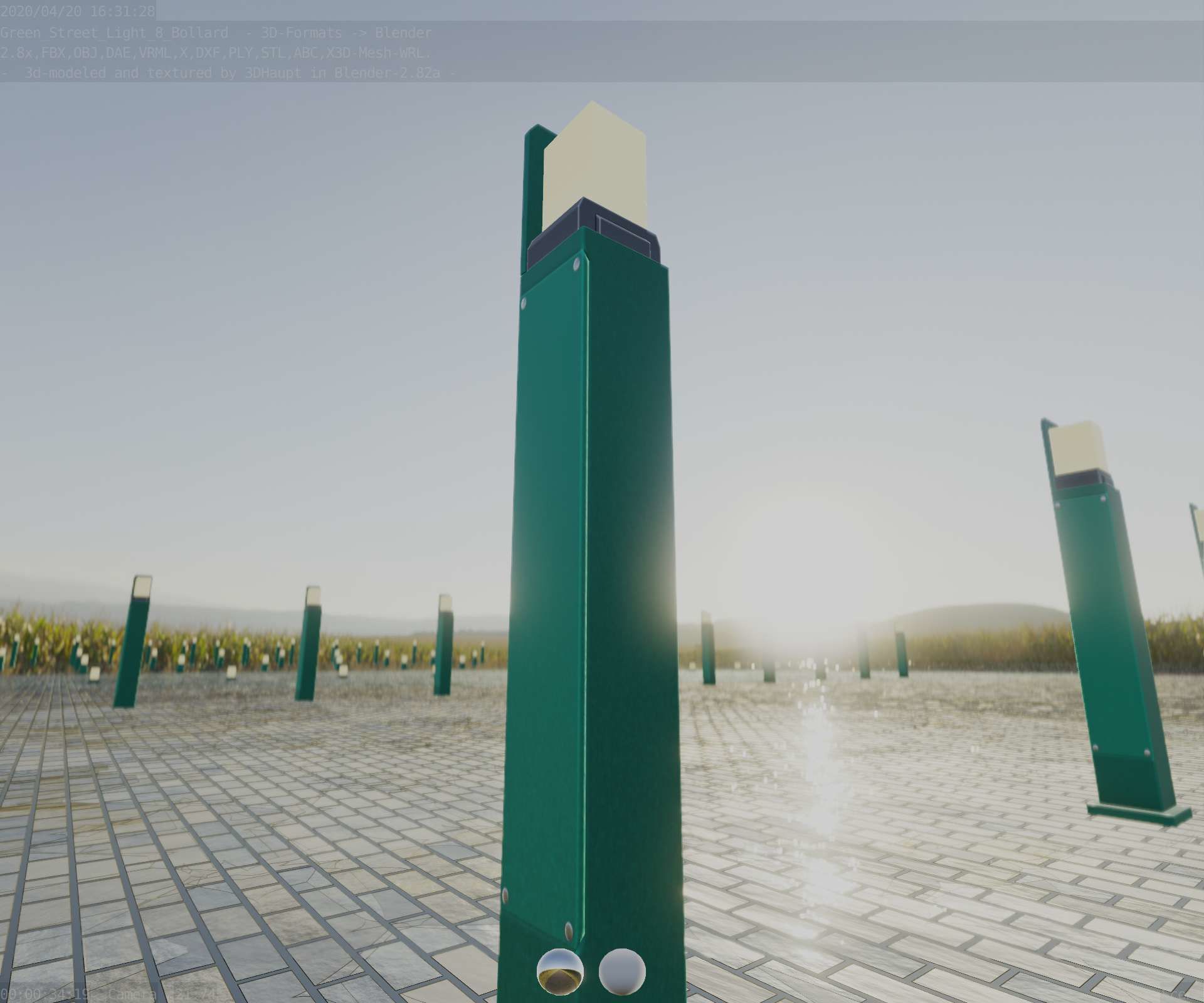 Street Light 8 Bollard 900 mm Moss Green Version 2 Low-poly 3D model_39