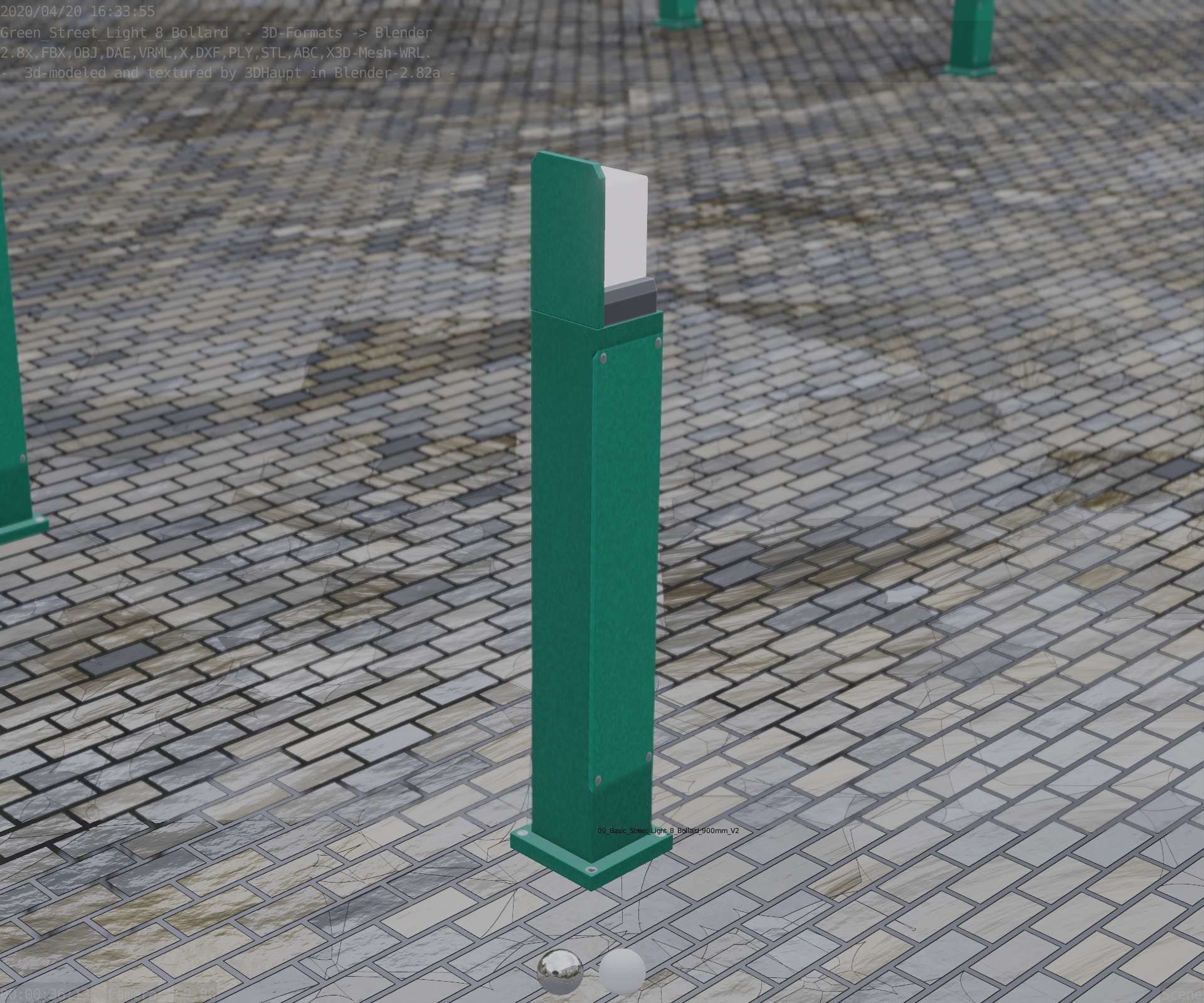 Street Light 8 Bollard 900 mm Moss Green Version 2 Low-poly 3D model_81