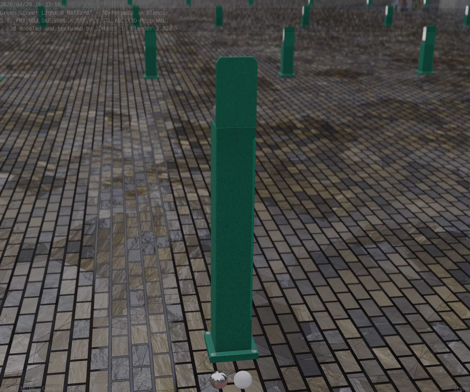 Street Light 8 Bollard 900 mm Moss Green Version 2 Low-poly 3D model_74