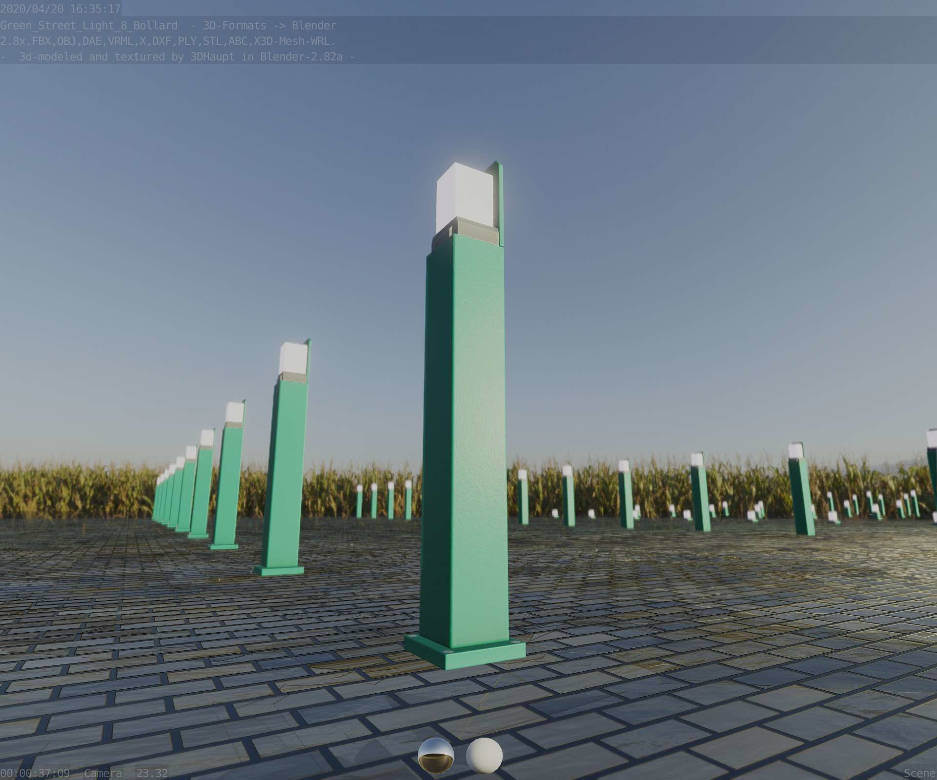 Street Light 8 Bollard 900 mm Moss Green Version 2 Low-poly 3D model_97