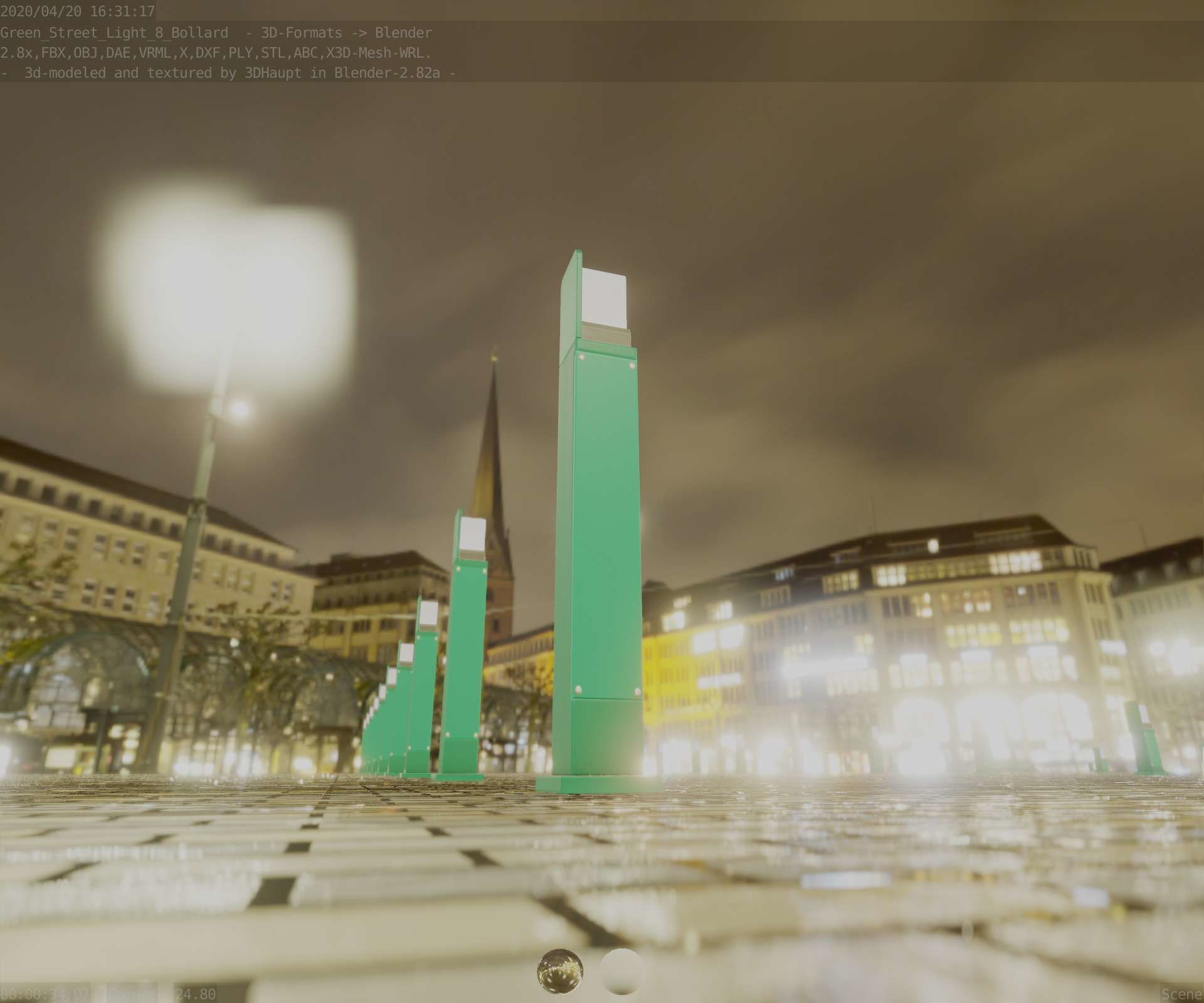 Street Light 8 Bollard 900 mm Moss Green Version 2 Low-poly 3D model_27