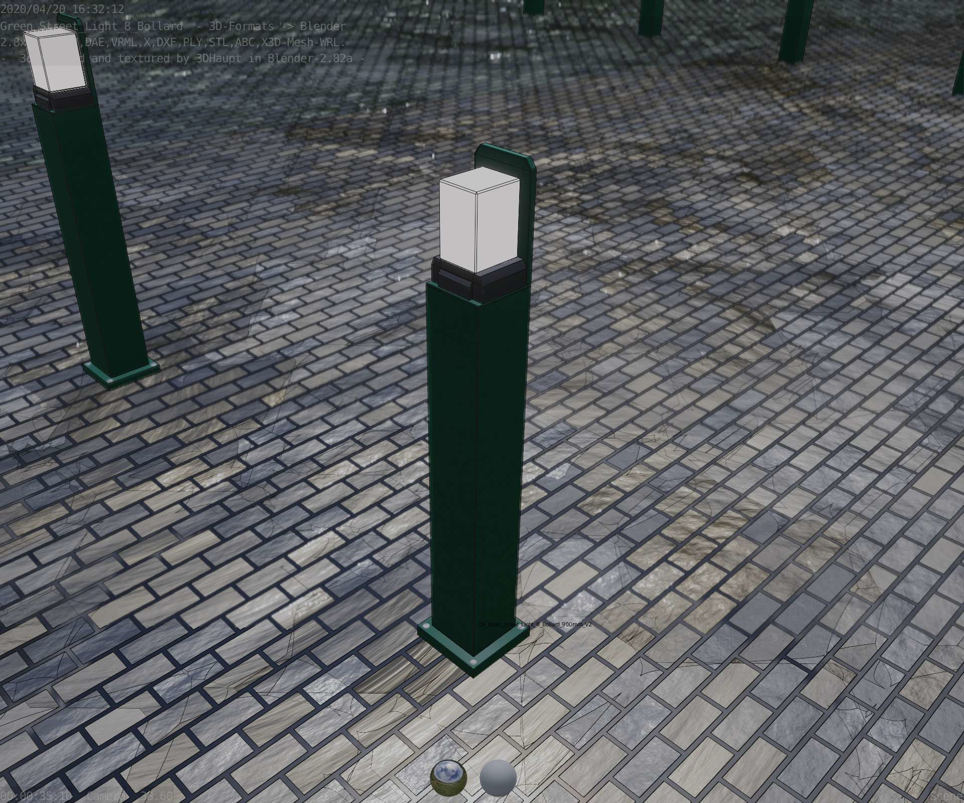 Street Light 8 Bollard 900 mm Moss Green Version 2 Low-poly 3D model_55