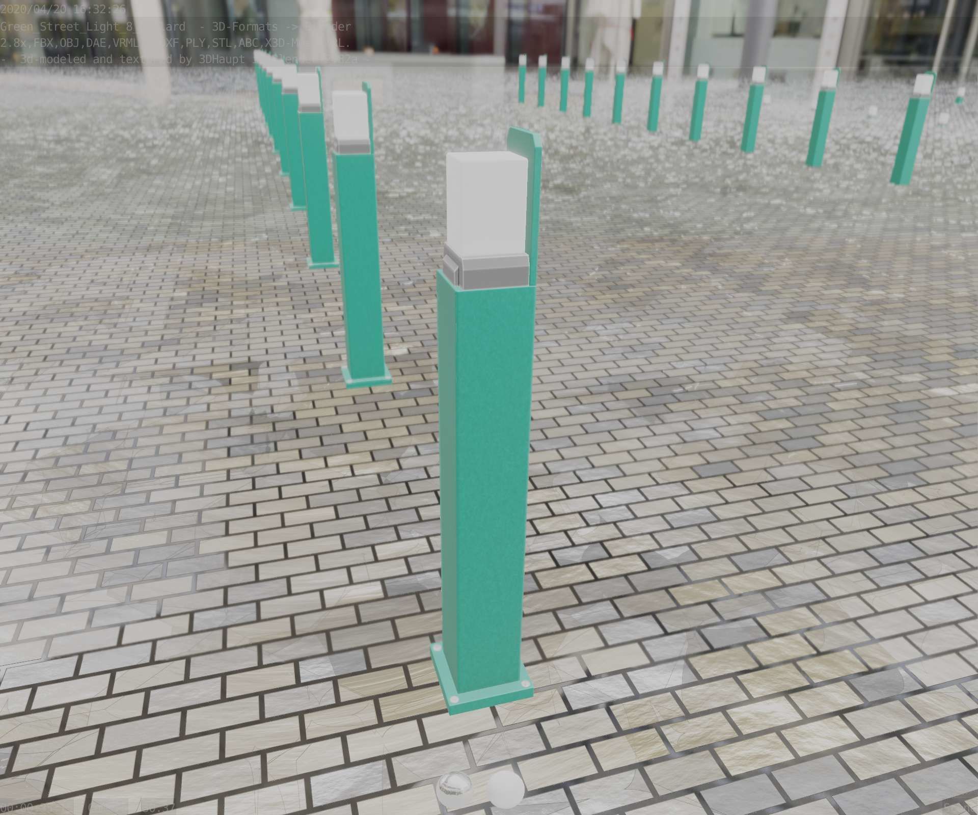 Street Light 8 Bollard 900 mm Moss Green Version 2 Low-poly 3D model_60