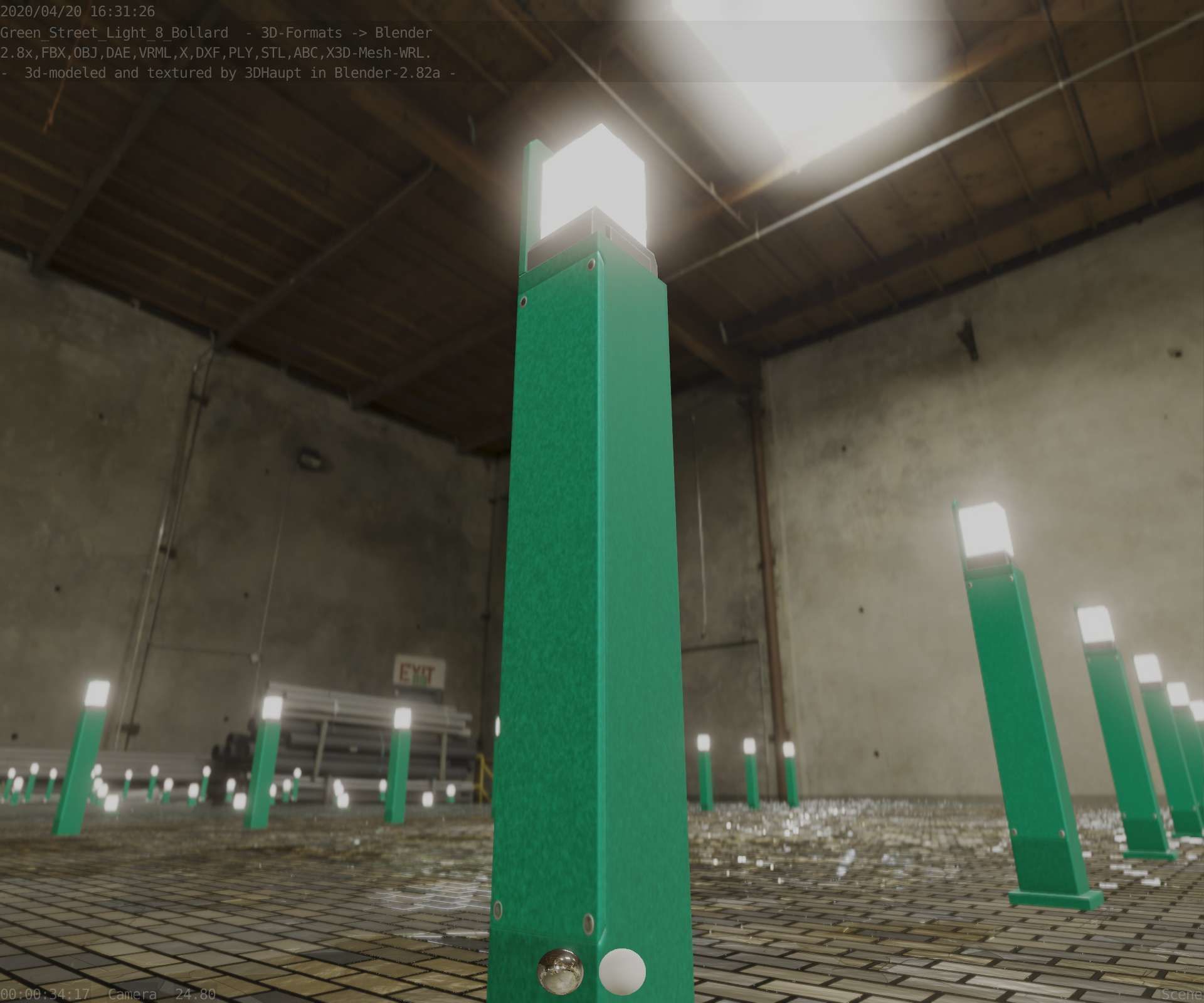 Street Light 8 Bollard 900 mm Moss Green Version 2 Low-poly 3D model_37