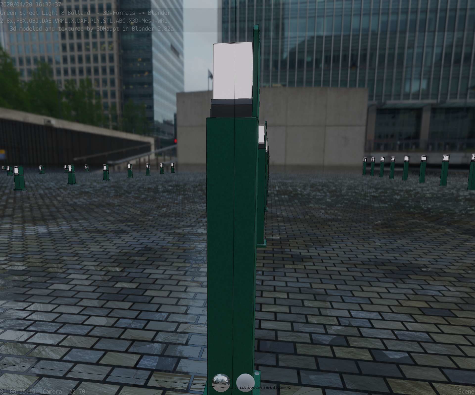 Street Light 8 Bollard 900 mm Moss Green Version 2 Low-poly 3D model_63