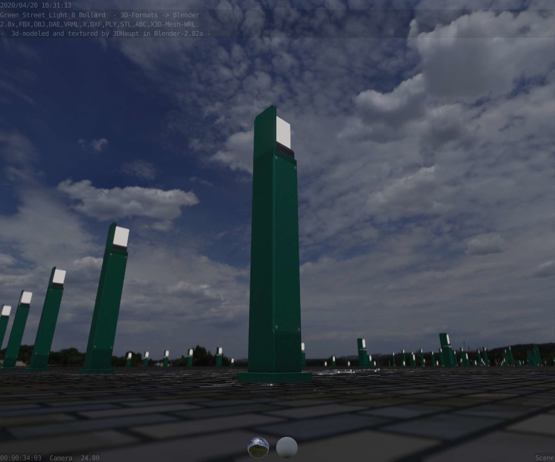 Street Light 8 Bollard 900 mm Moss Green Version 2 Low-poly 3D model_23