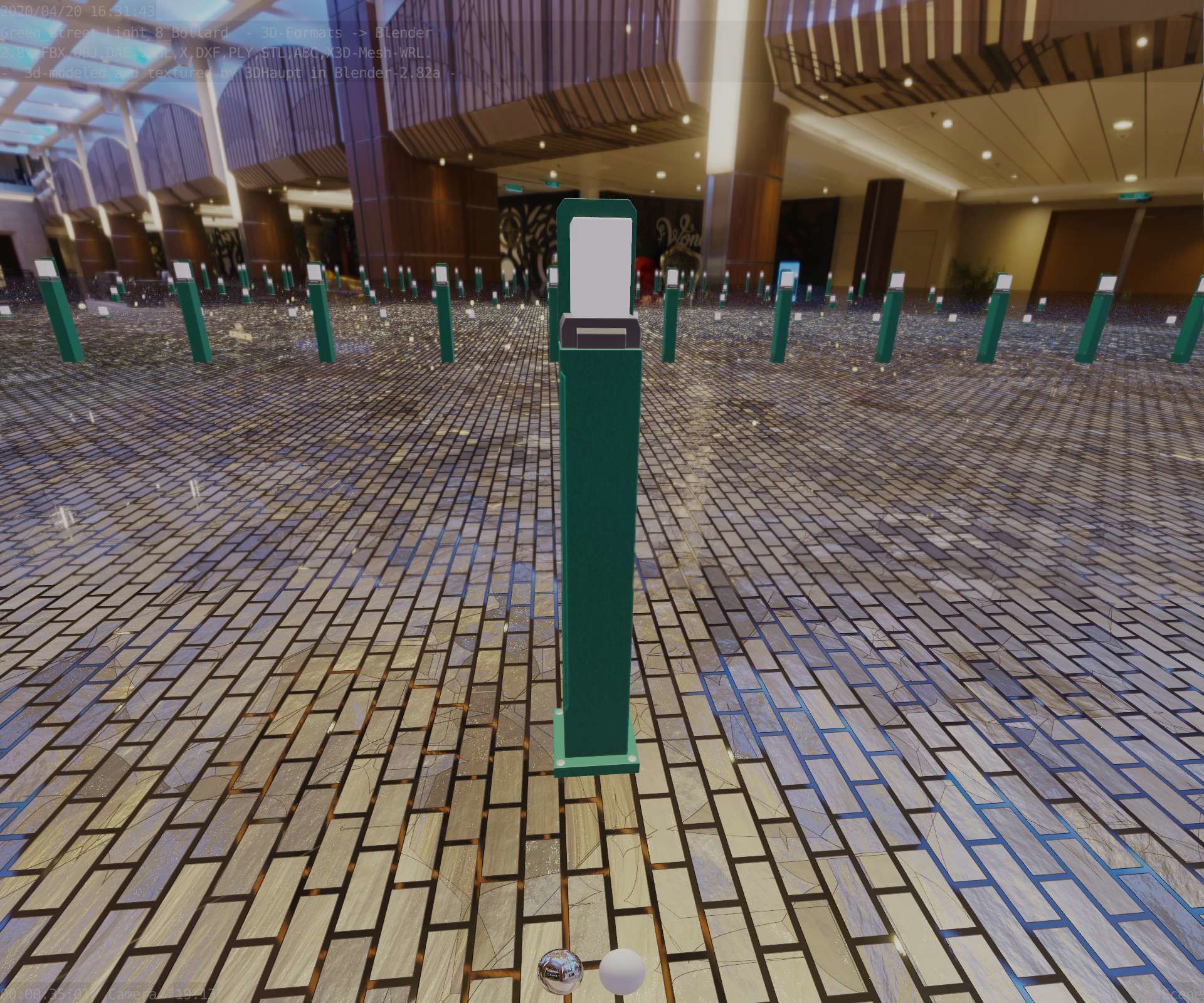 Street Light 8 Bollard 900 mm Moss Green Version 2 Low-poly 3D model_45