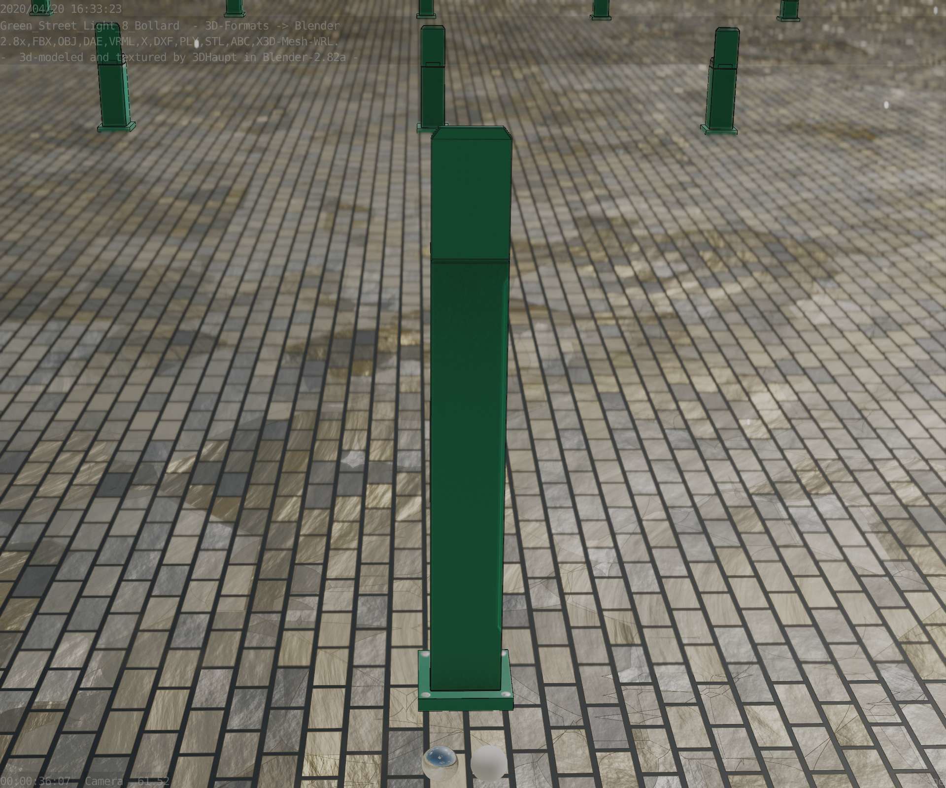 Street Light 8 Bollard 900 mm Moss Green Version 2 Low-poly 3D model_75