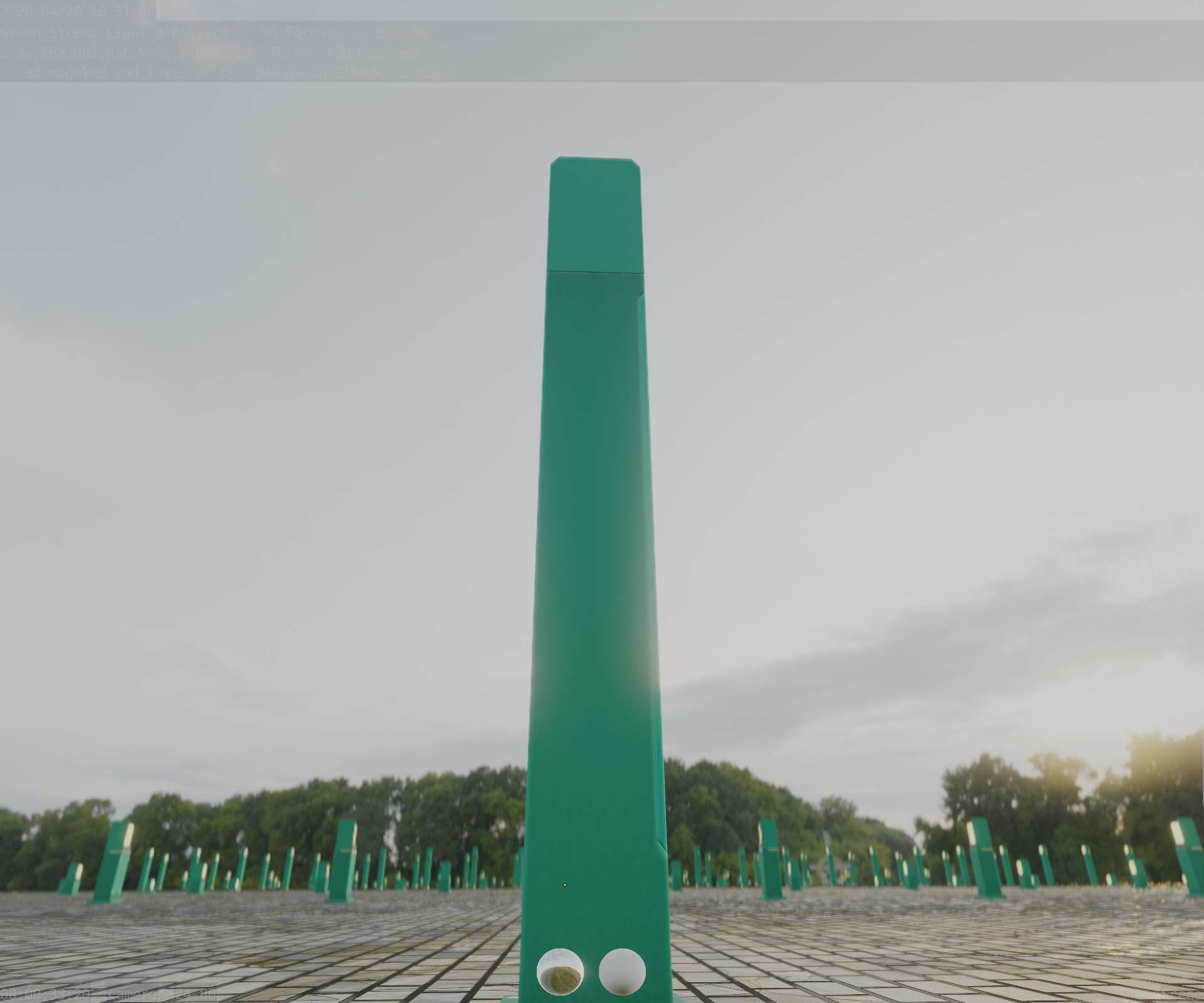 Street Light 8 Bollard 900 mm Moss Green Version 2 Low-poly 3D model_16