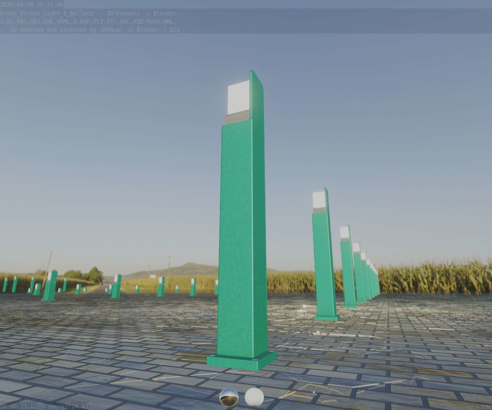 Street Light 8 Bollard 900 mm Moss Green Version 2 Low-poly 3D model_8