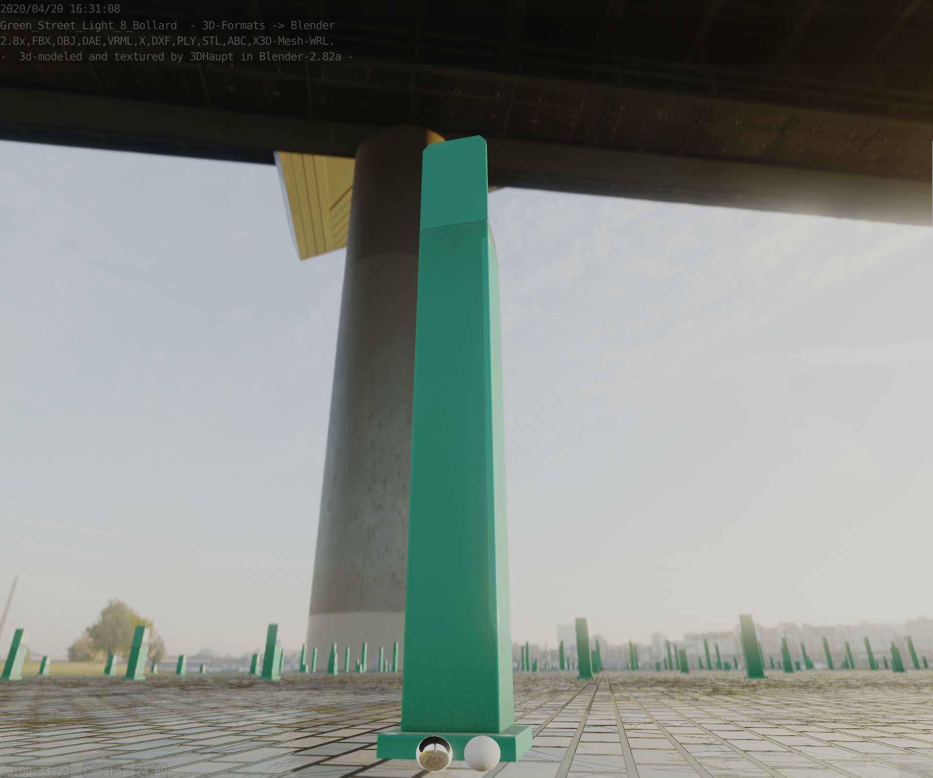 Street Light 8 Bollard 900 mm Moss Green Version 2 Low-poly 3D model_18