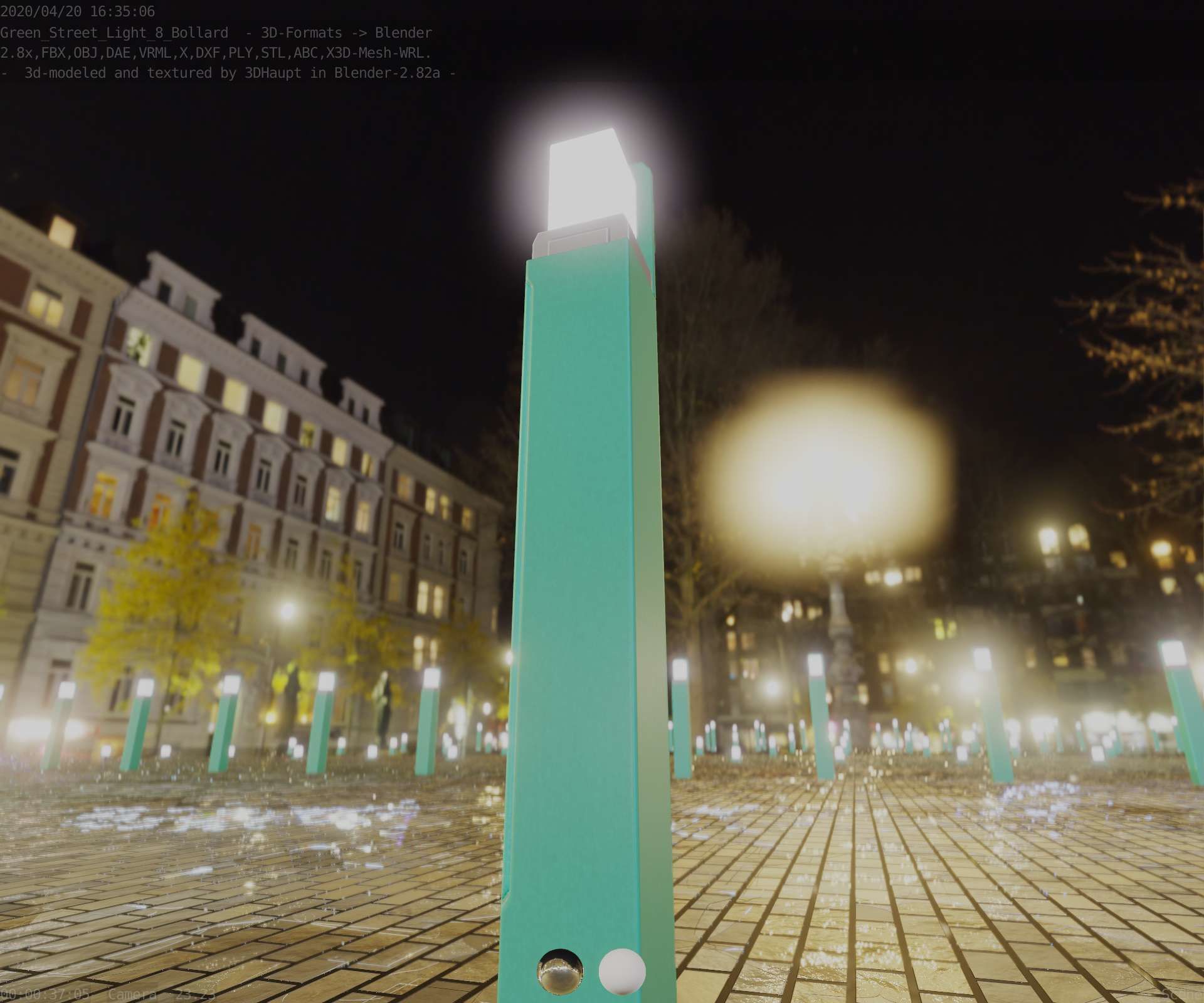 Street Light 8 Bollard 900 mm Moss Green Version 2 Low-poly 3D model_93