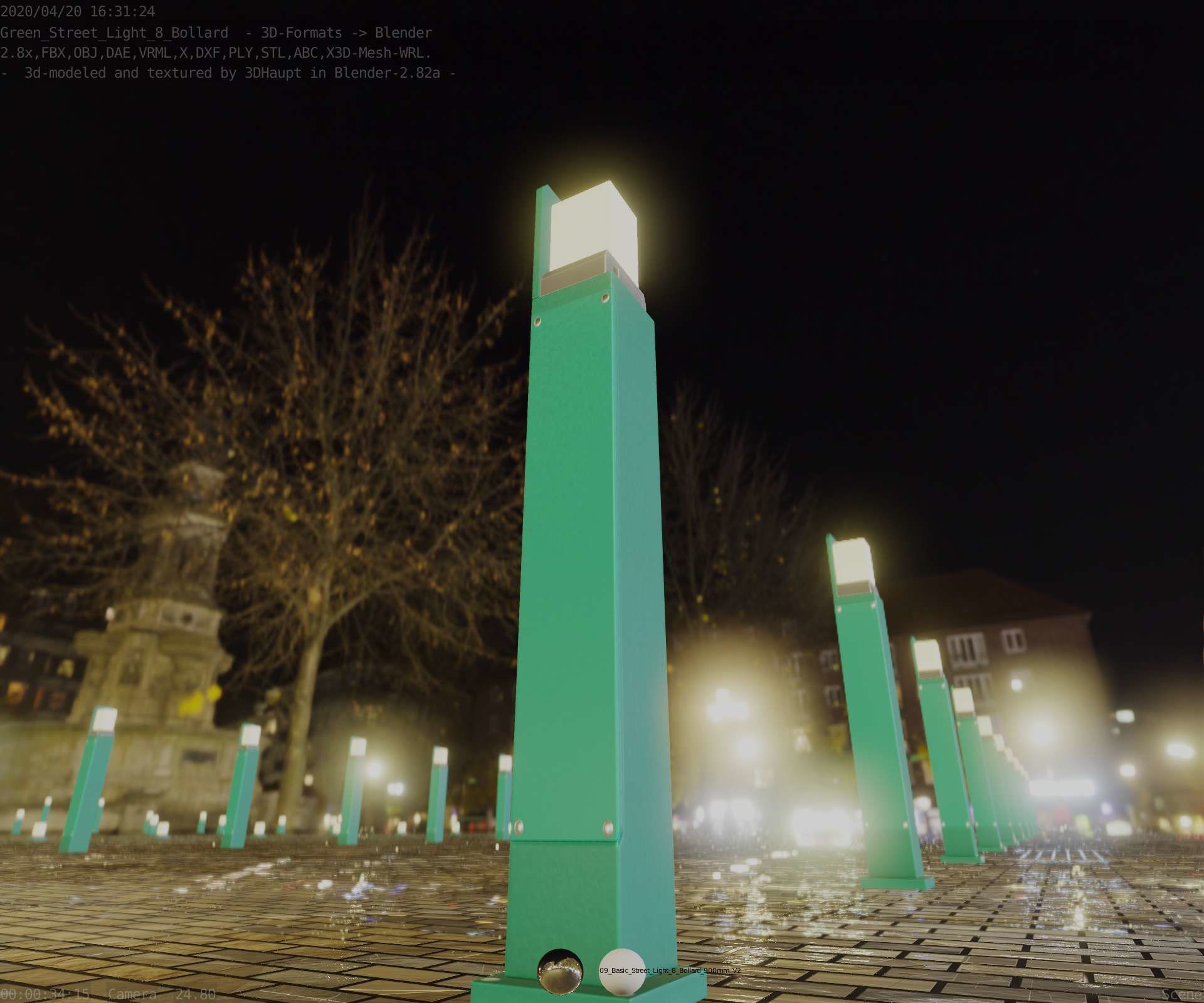 Street Light 8 Bollard 900 mm Moss Green Version 2 Low-poly 3D model_35