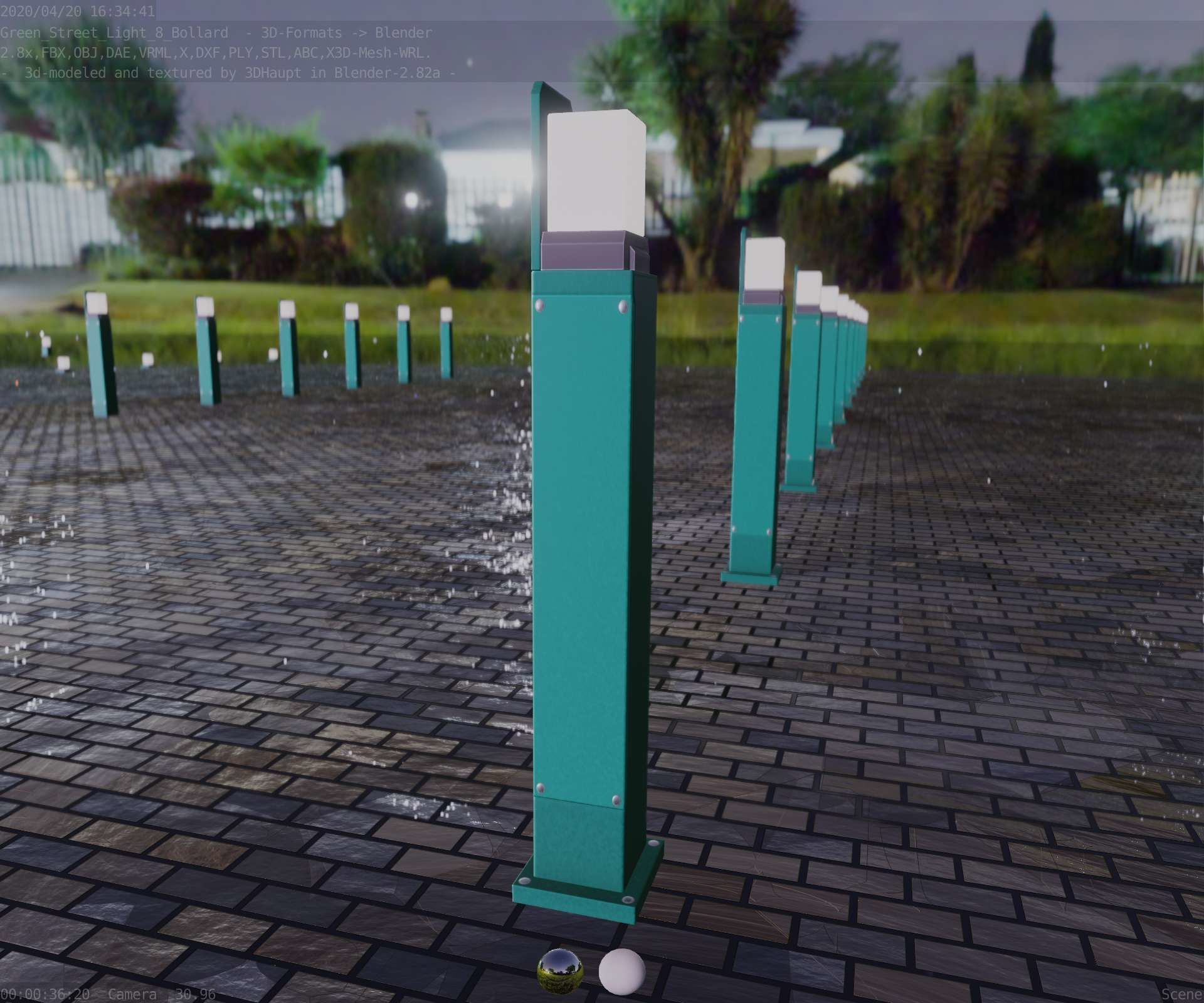 Street Light 8 Bollard 900 mm Moss Green Version 2 Low-poly 3D model_1