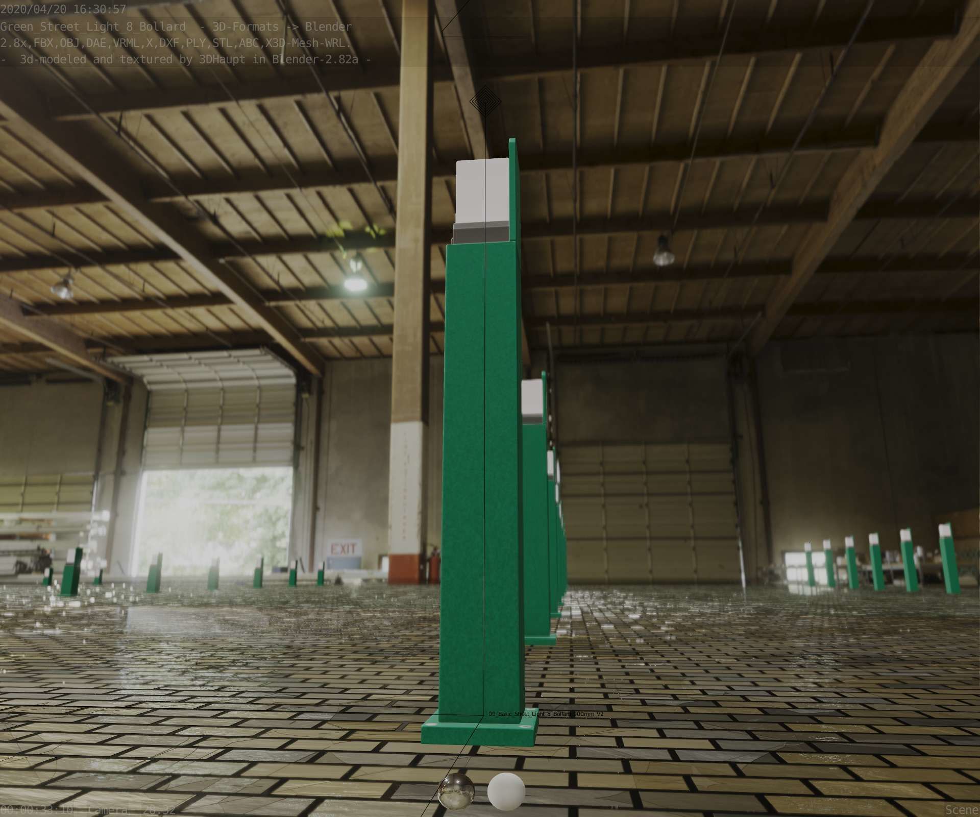 Street Light 8 Bollard 900 mm Moss Green Version 2 Low-poly 3D model_6