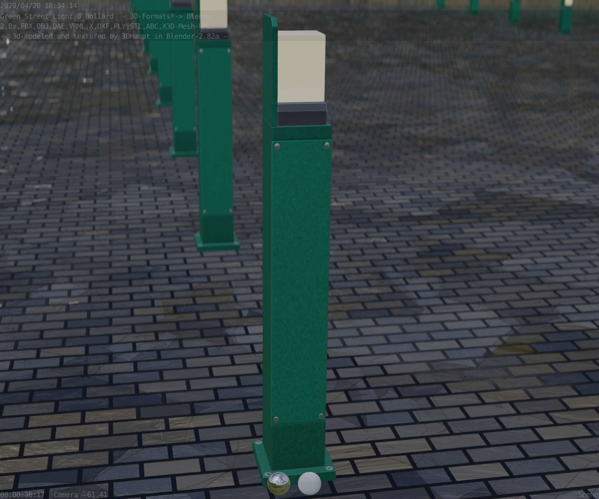 Street Light 8 Bollard 900 mm Moss Green Version 2 Low-poly 3D model_85