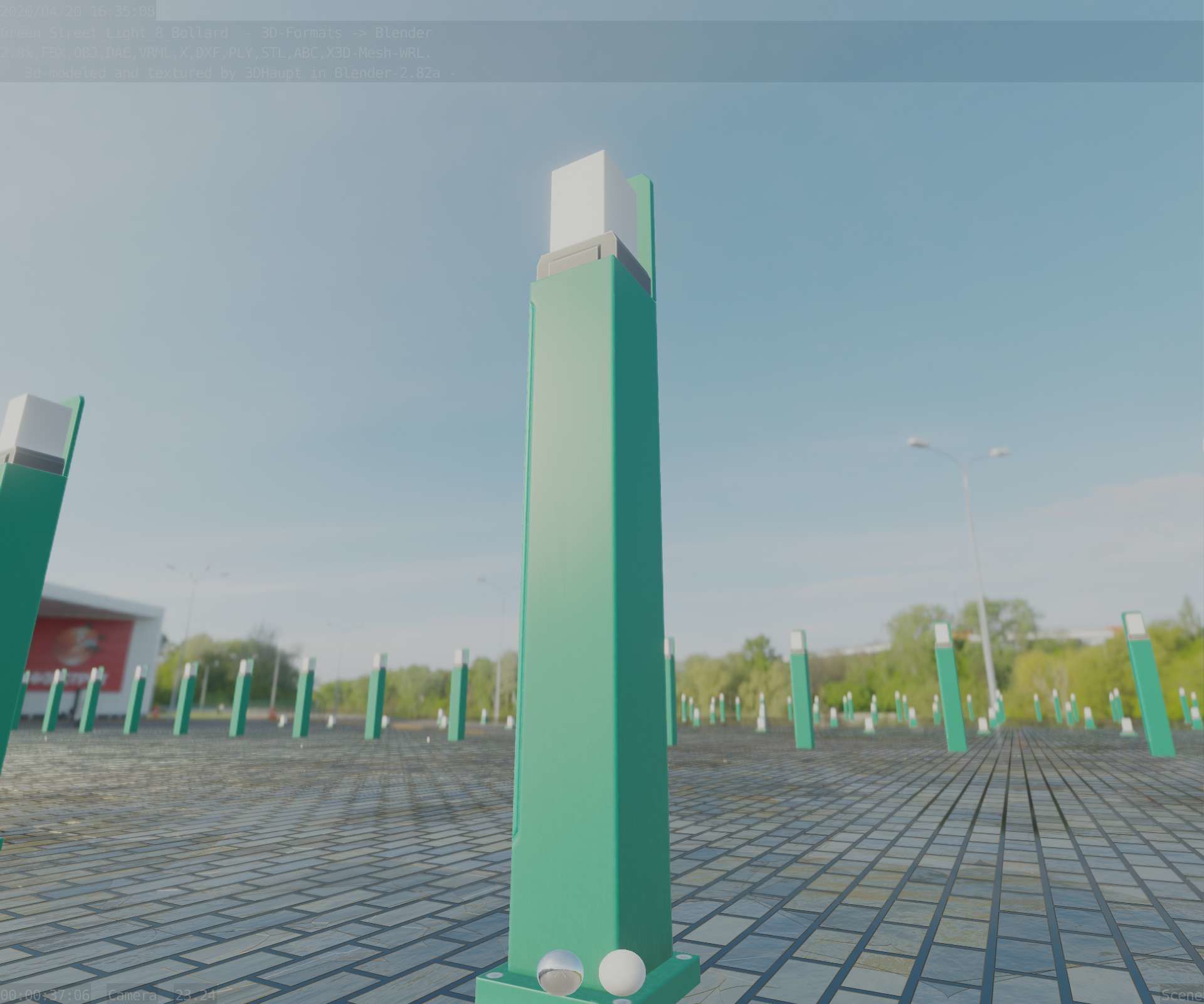Street Light 8 Bollard 900 mm Moss Green Version 2 Low-poly 3D model_94