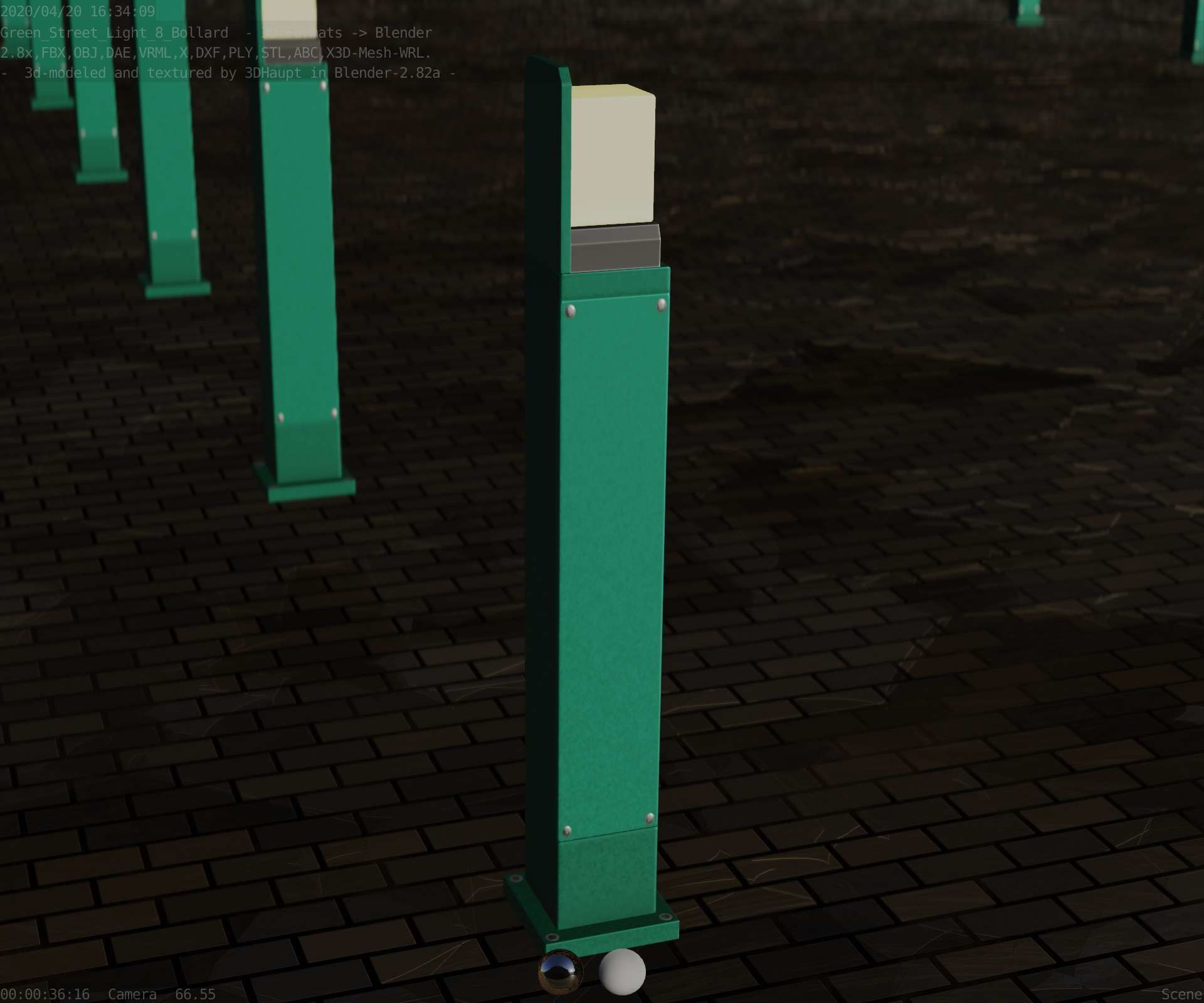 Street Light 8 Bollard 900 mm Moss Green Version 2 Low-poly 3D model_84