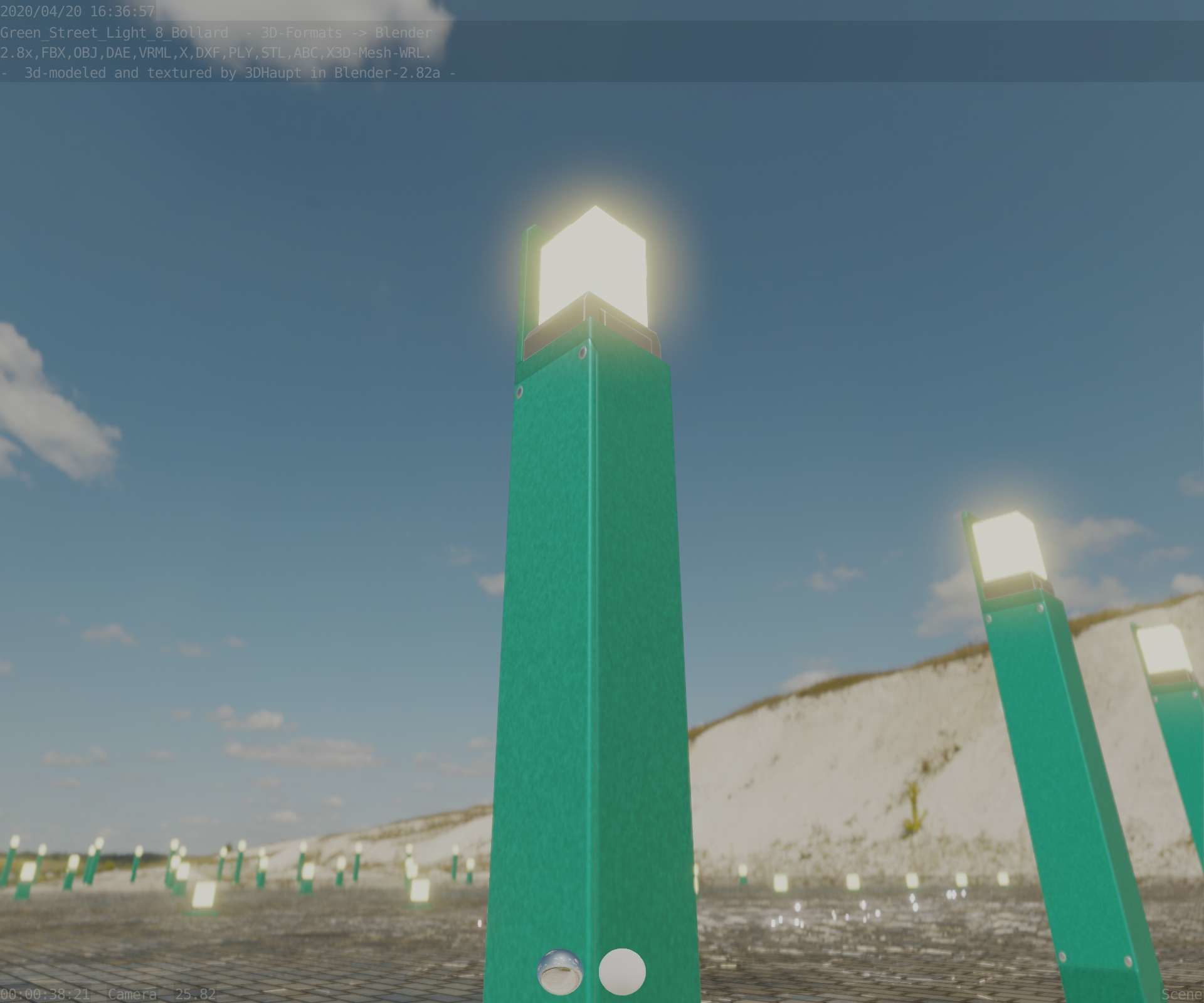 Street Light 8 Bollard 900 mm Moss Green Version 5 Low-poly 3D model_33