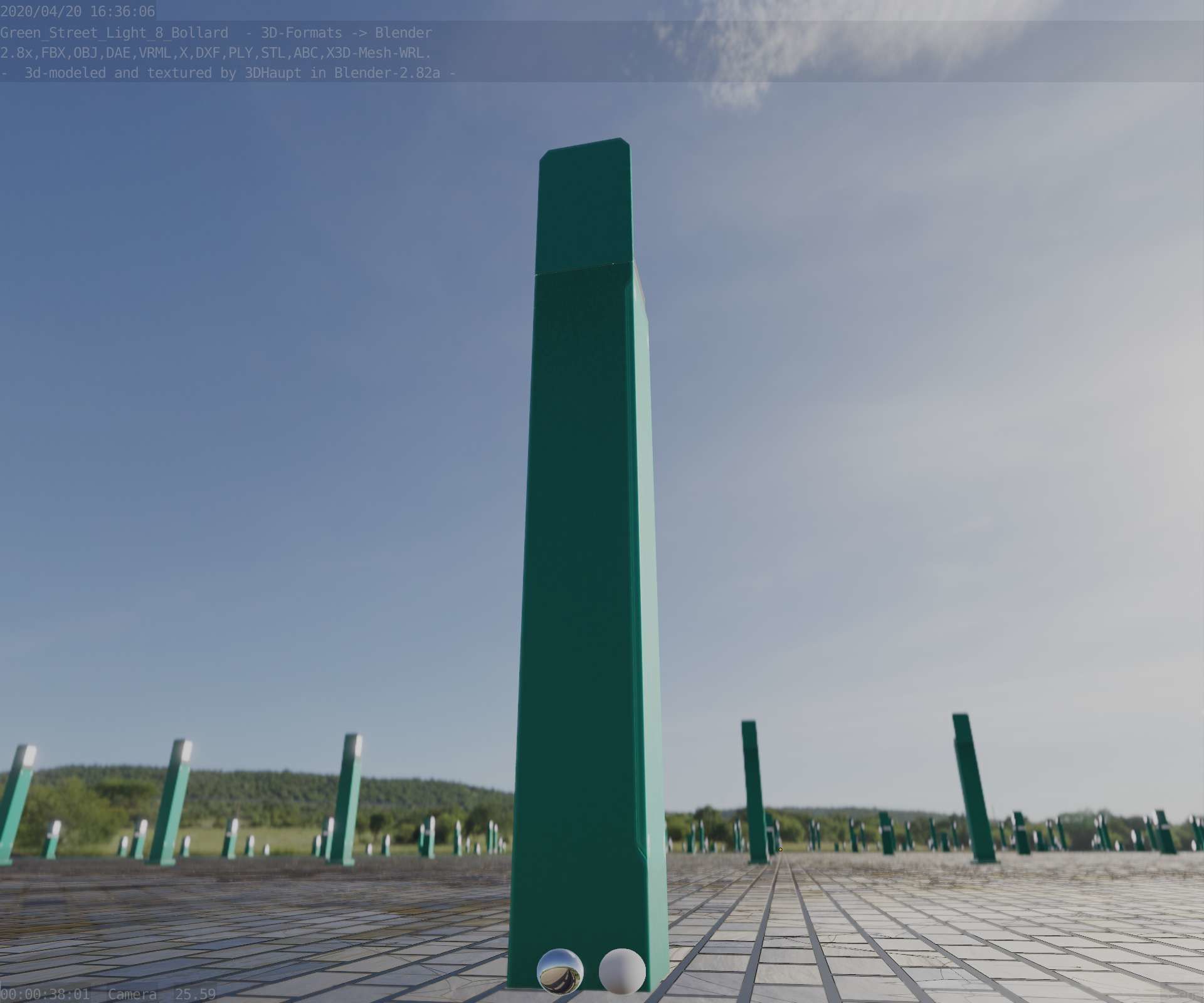 Street Light 8 Bollard 900 mm Moss Green Version 5 Low-poly 3D model_14