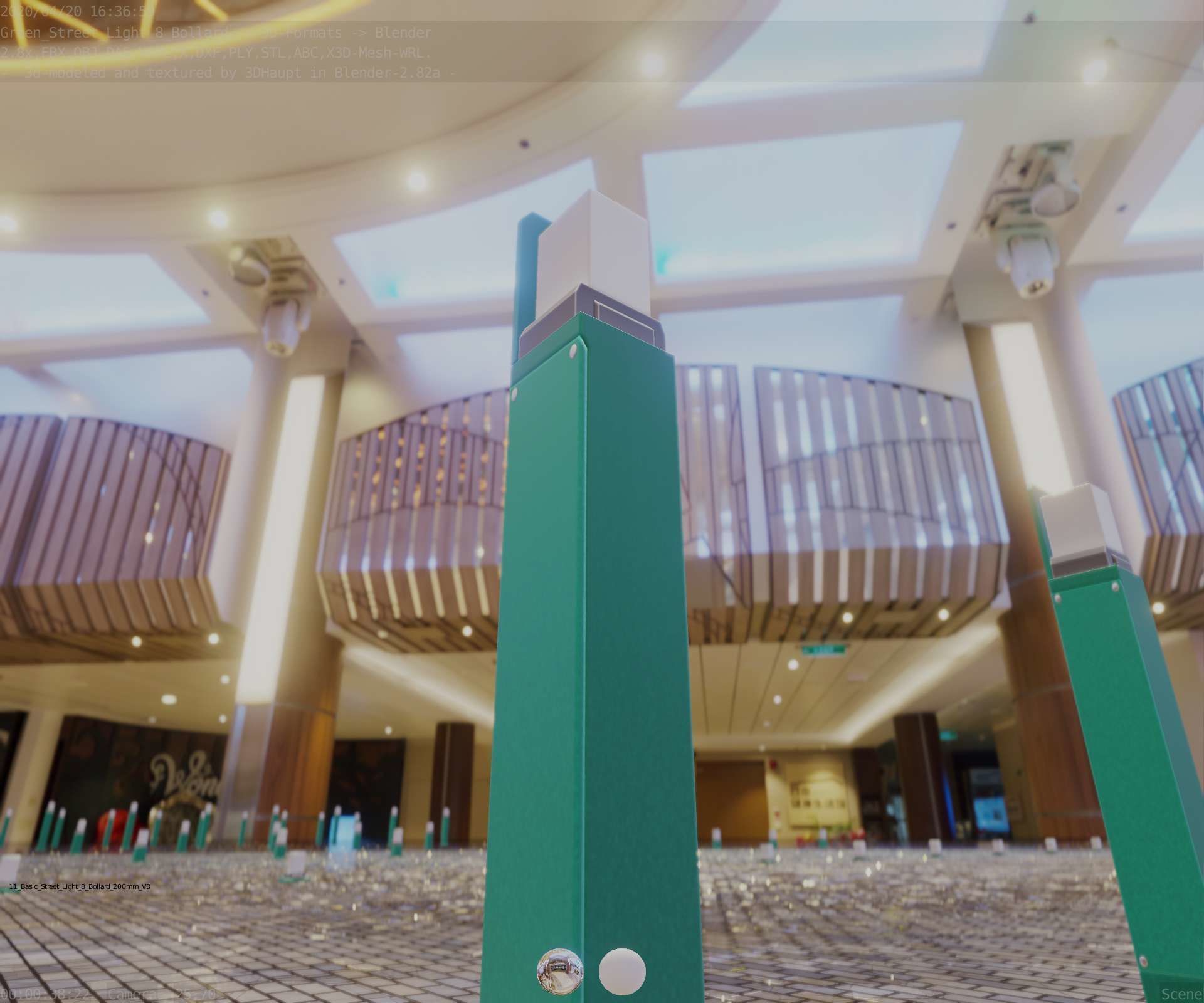 Street Light 8 Bollard 900 mm Moss Green Version 5 Low-poly 3D model_34