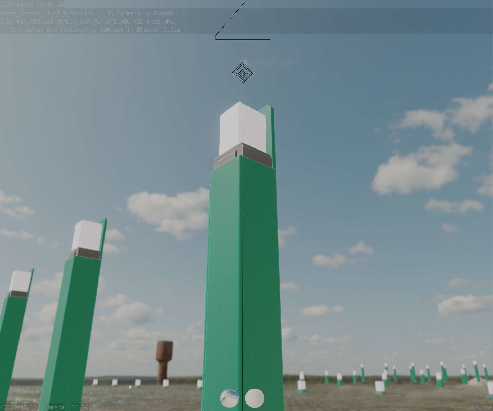 Street Light 8 Bollard 900 mm Moss Green Version 5 Low-poly 3D model_95