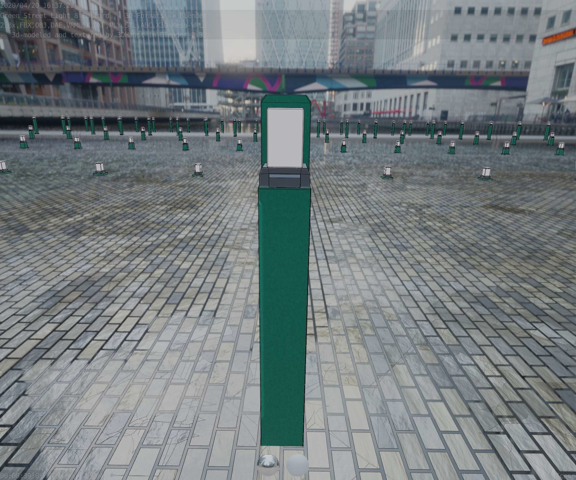 Street Light 8 Bollard 900 mm Moss Green Version 5 Low-poly 3D model_41