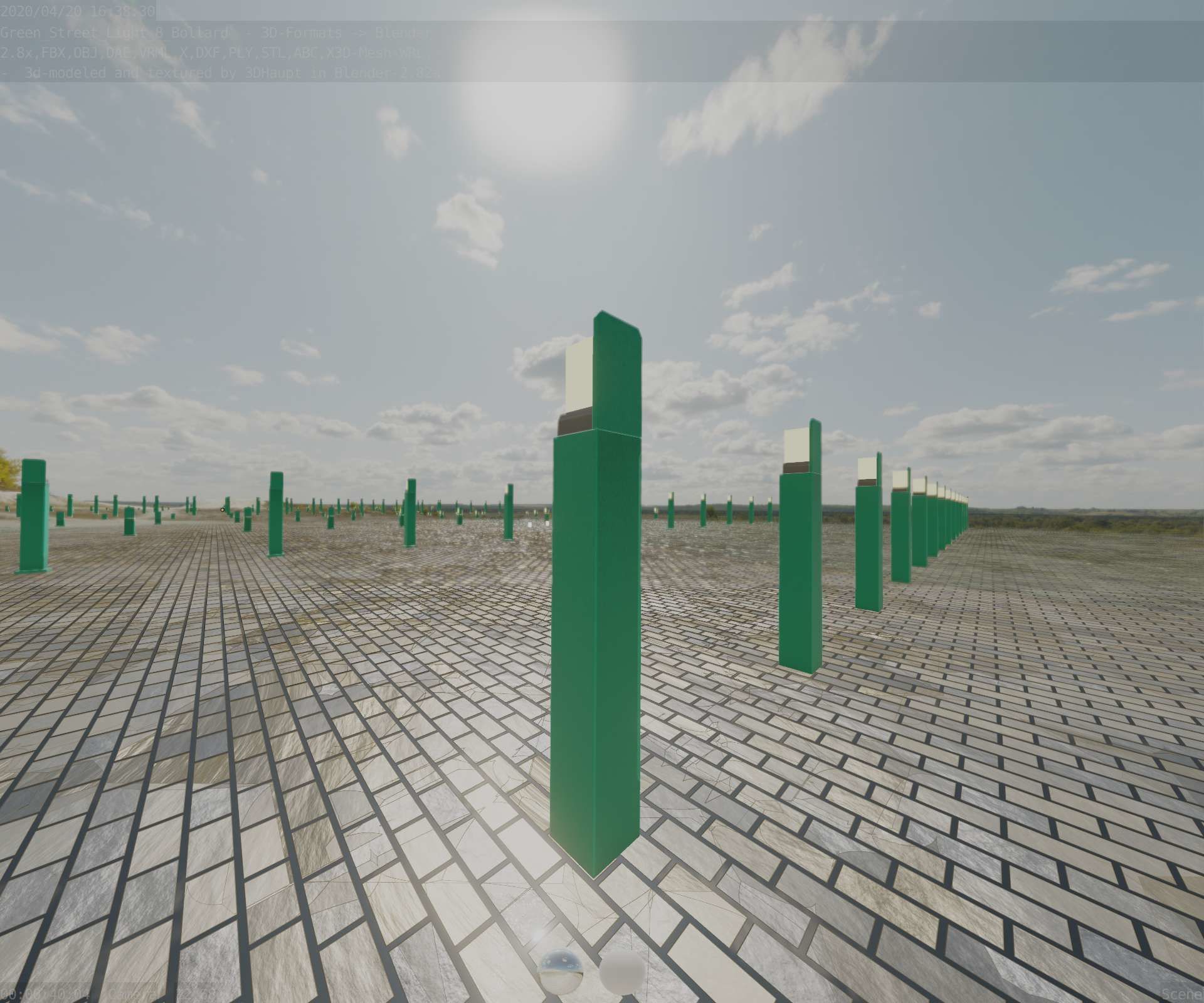 Street Light 8 Bollard 900 mm Moss Green Version 5 Low-poly 3D model_64