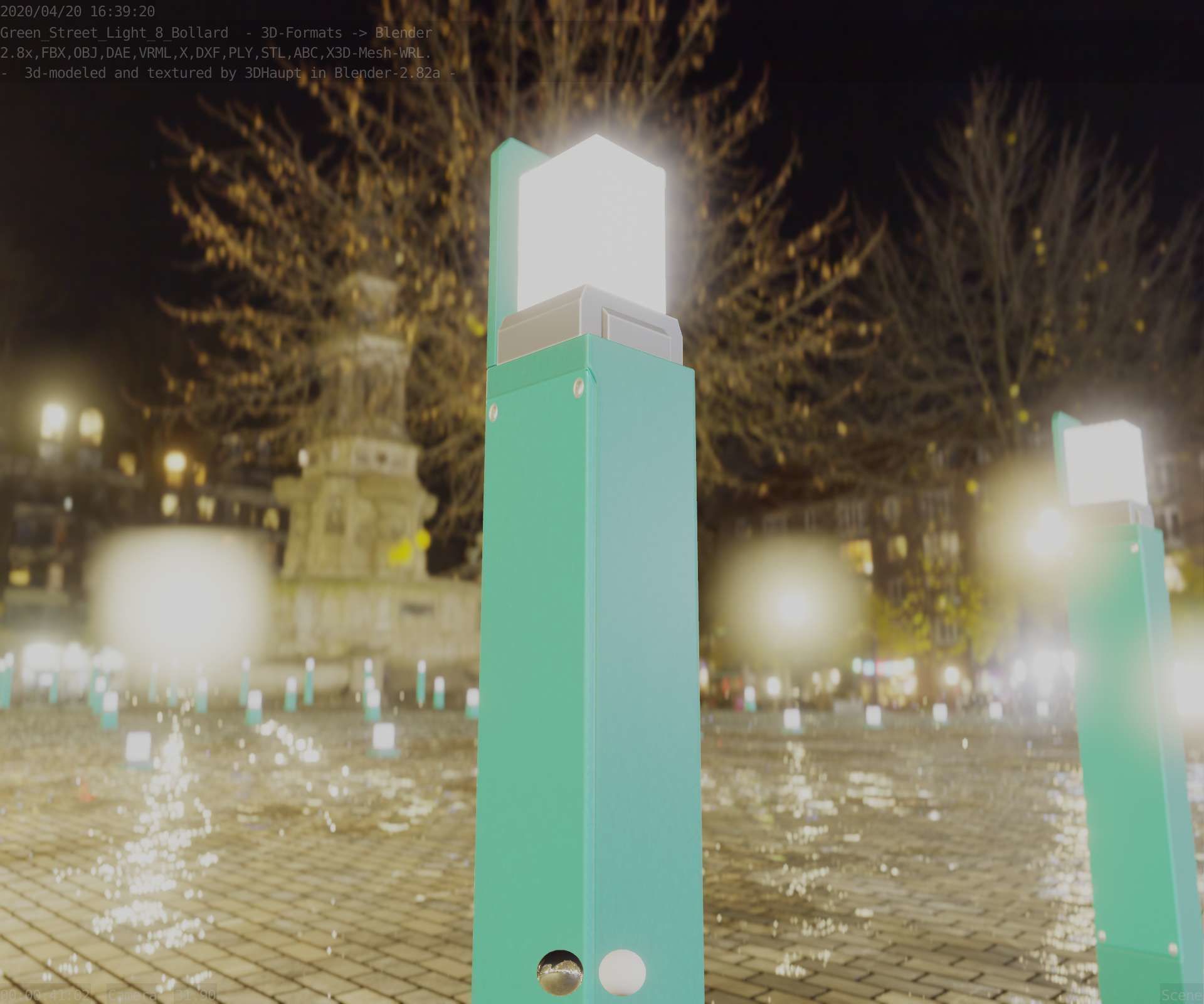 Street Light 8 Bollard 900 mm Moss Green Version 5 Low-poly 3D model_86