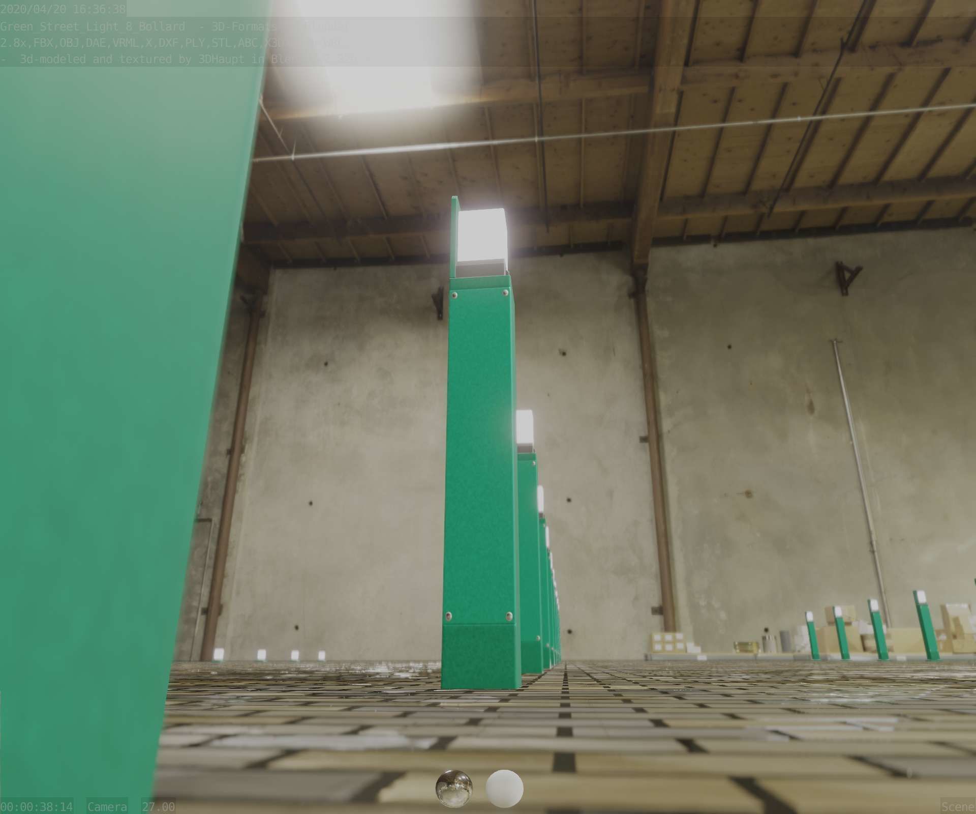 Street Light 8 Bollard 900 mm Moss Green Version 5 Low-poly 3D model_26