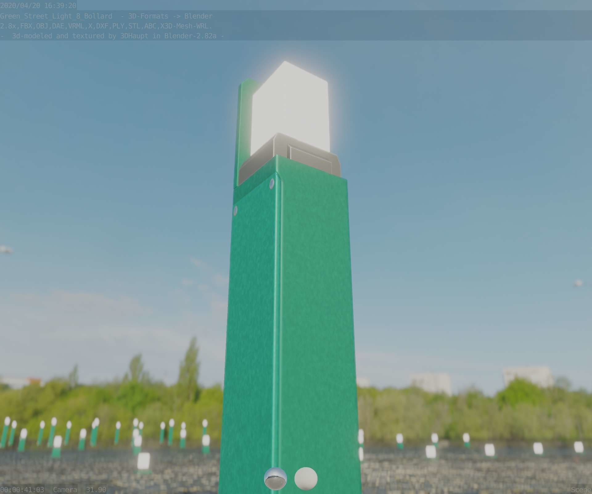 Street Light 8 Bollard 900 mm Moss Green Version 5 Low-poly 3D model_87
