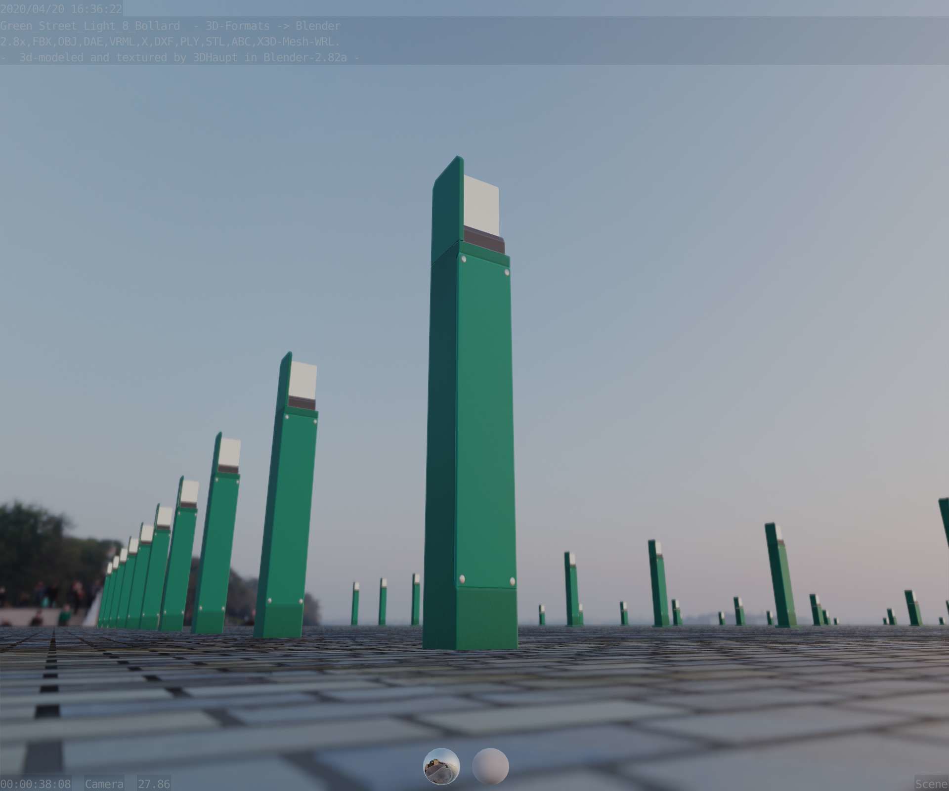 Street Light 8 Bollard 900 mm Moss Green Version 5 Low-poly 3D model_21