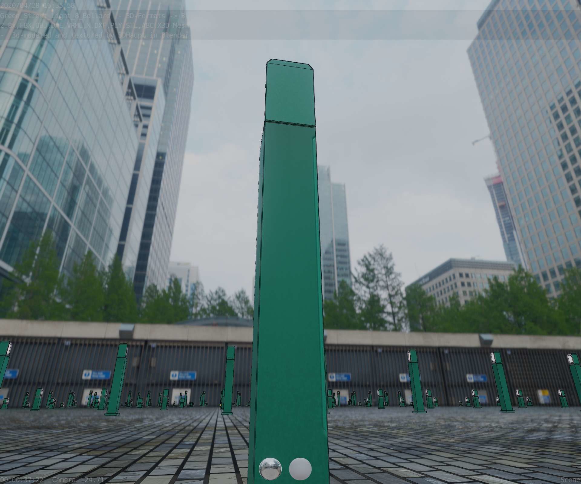Street Light 8 Bollard 900 mm Moss Green Version 5 Low-poly 3D model_11