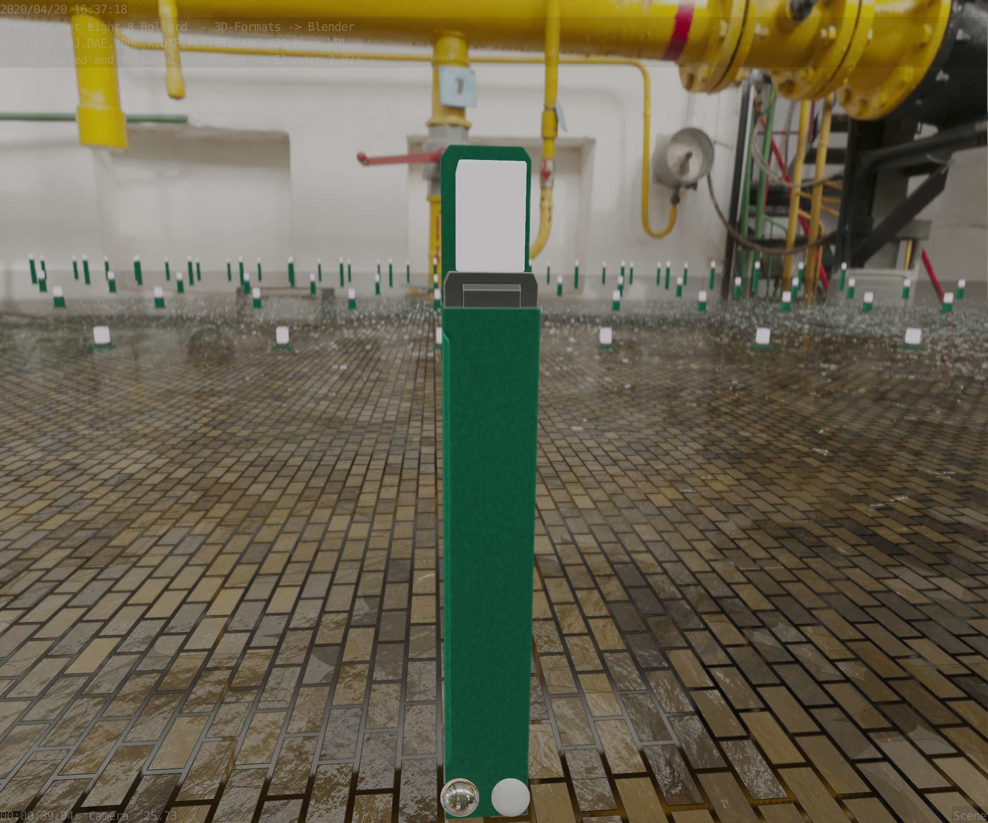 Street Light 8 Bollard 900 mm Moss Green Version 5 Low-poly 3D model_40