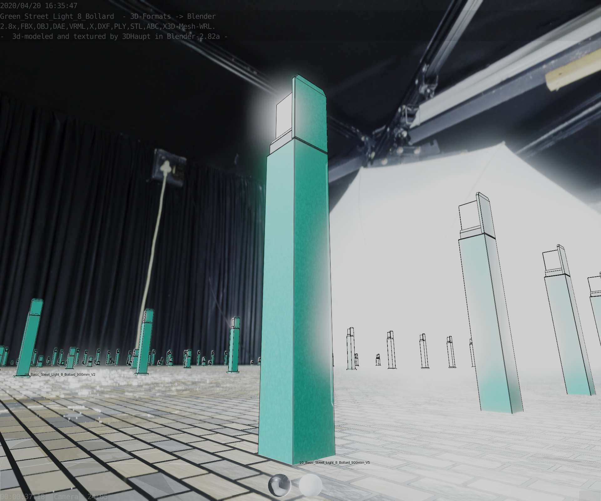 Street Light 8 Bollard 900 mm Moss Green Version 5 Low-poly 3D model_7