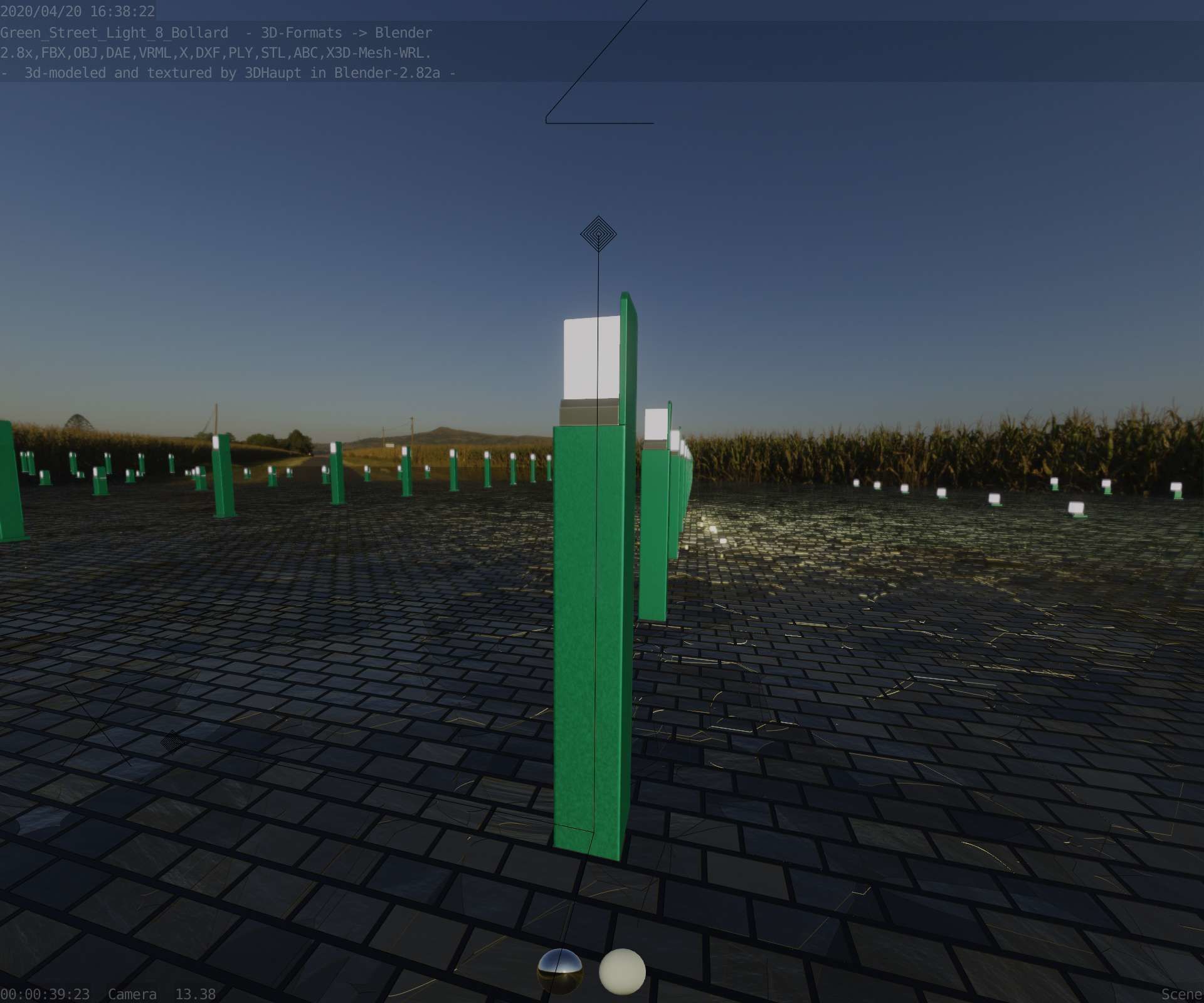 Street Light 8 Bollard 900 mm Moss Green Version 5 Low-poly 3D model_59