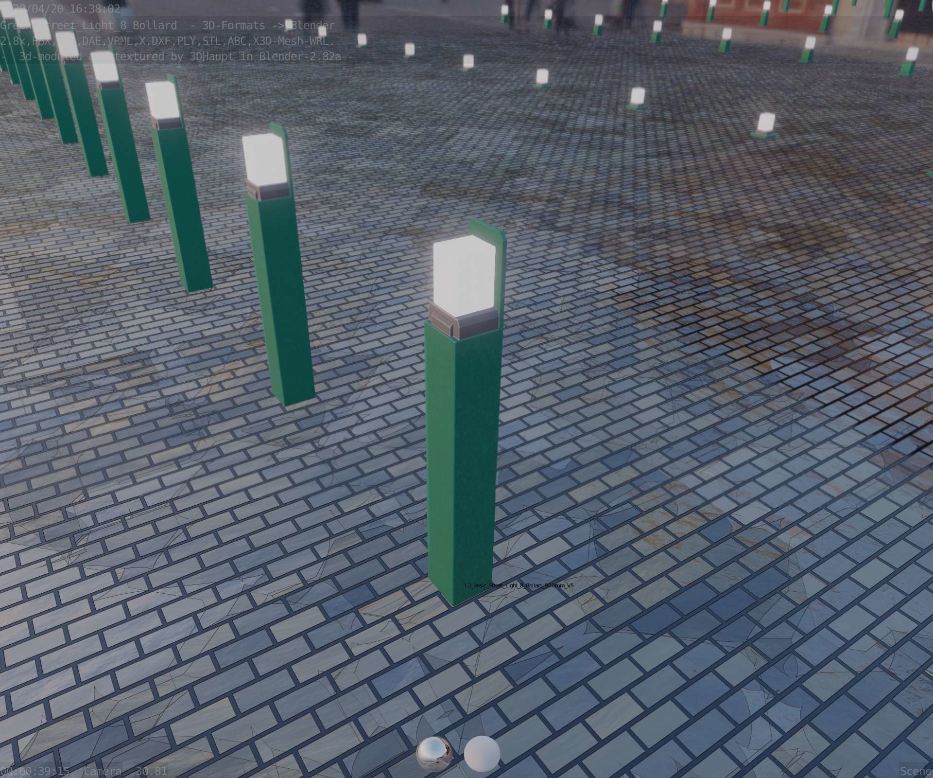 Street Light 8 Bollard 900 mm Moss Green Version 5 Low-poly 3D model_51