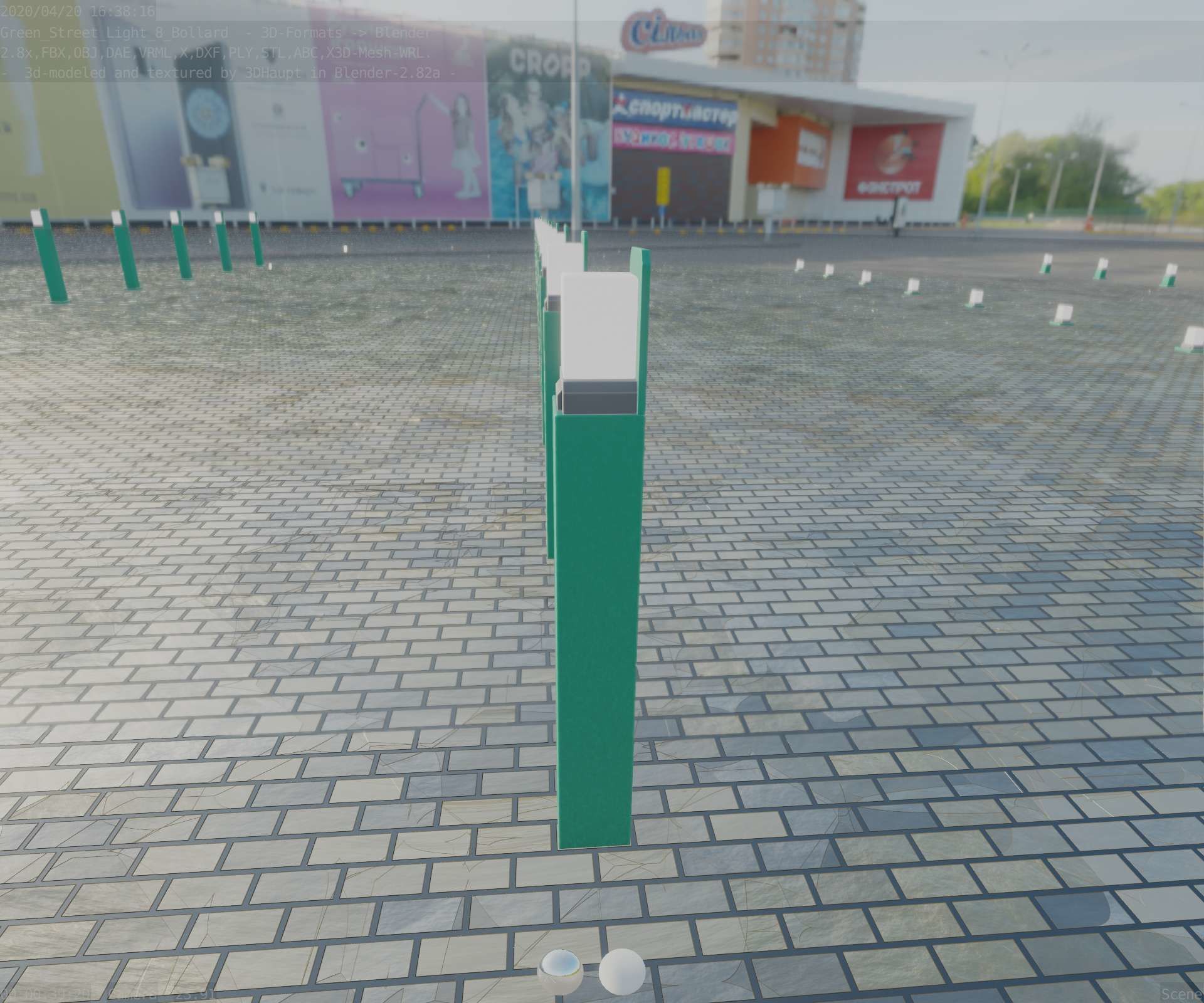 Street Light 8 Bollard 900 mm Moss Green Version 5 Low-poly 3D model_56